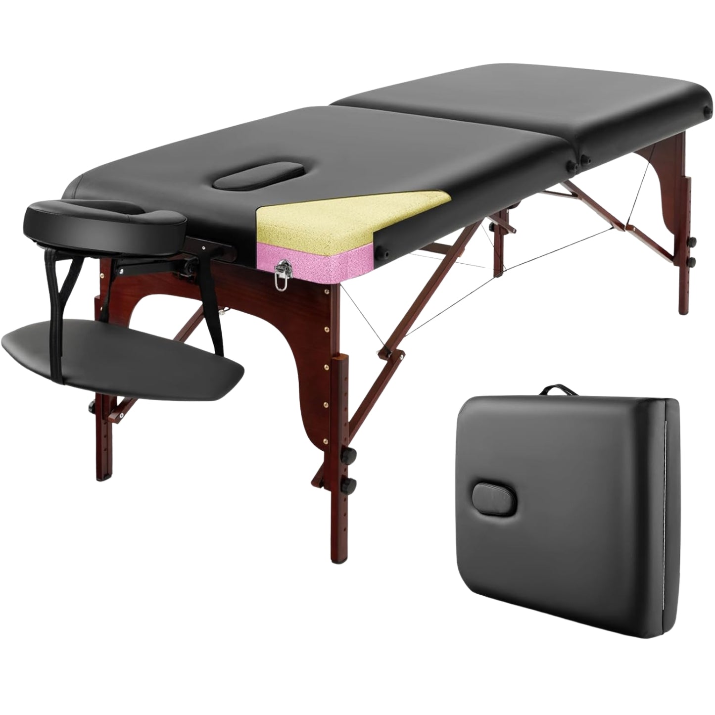 Portable 84" Massage Table, Folding Lash Bed with Foam & Beech Wood Legs, Spa Salon Bed 1000 LBS