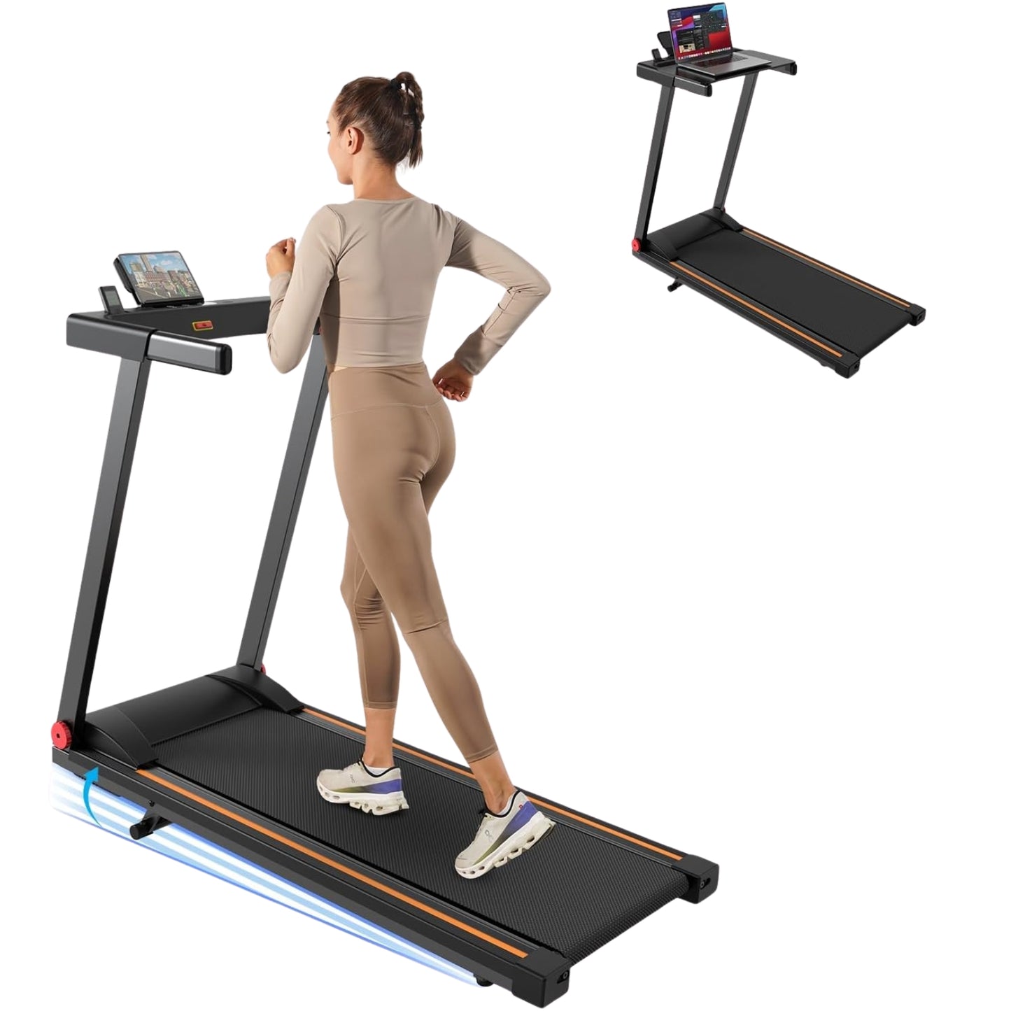 4-in-1 Folding Treadmill with Incline & Handles, 300 LBS Capacity, 3.0 HP Quiet Home Treadmill