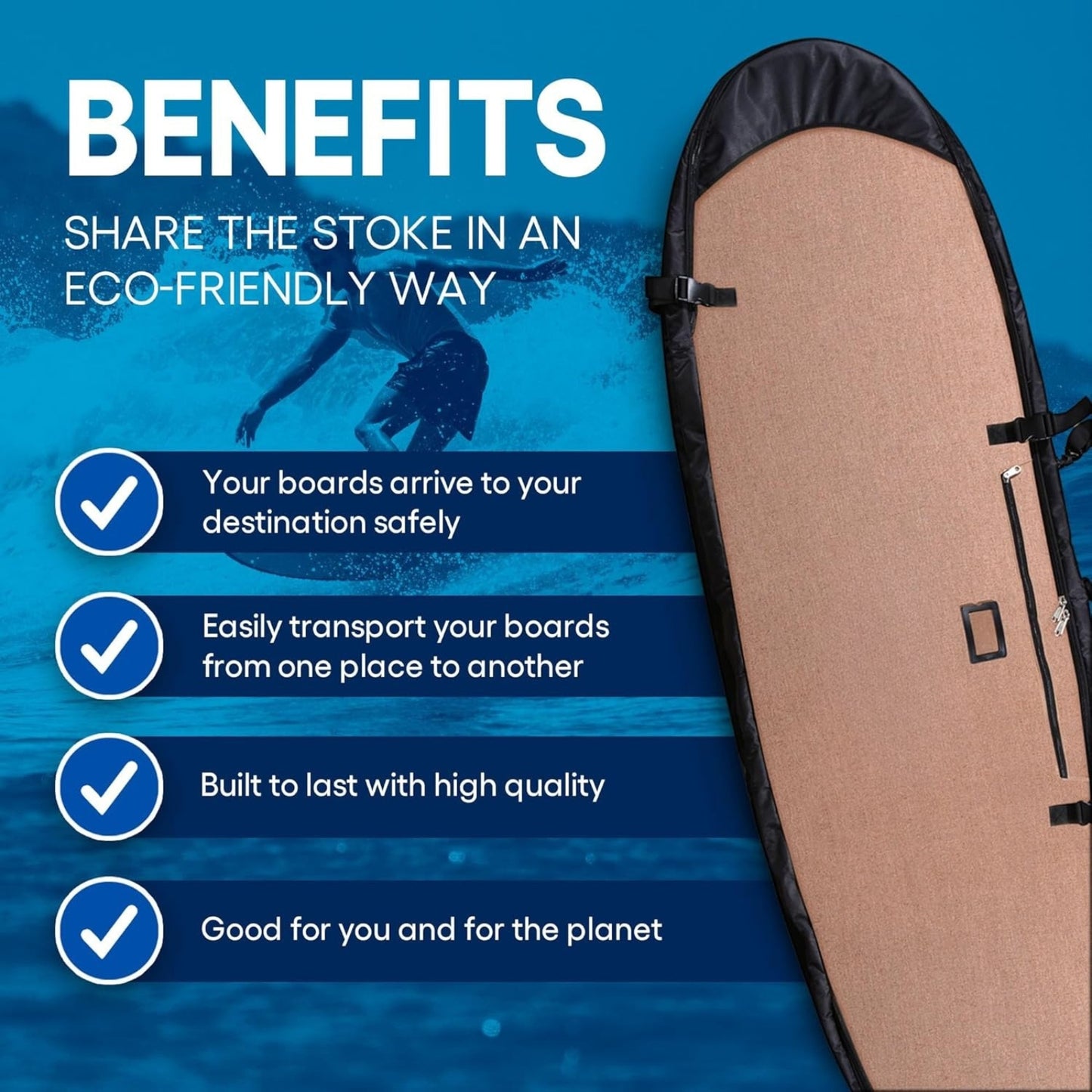 Hemp Surfboard Travel Bag – Eco-Friendly Surfboard Case with Padding, Wheels & Storage Pockets