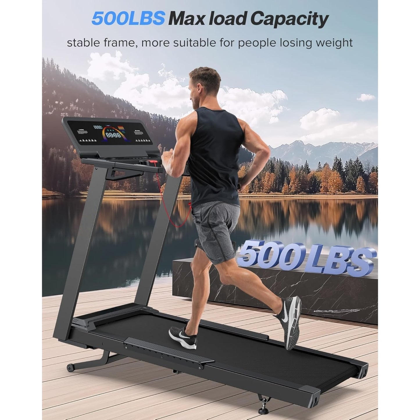 Heavy Duty Auto Incline Treadmill 4.5HP, 500 lbs Capacity, Bluetooth, LED Display, 20"x55" Belt