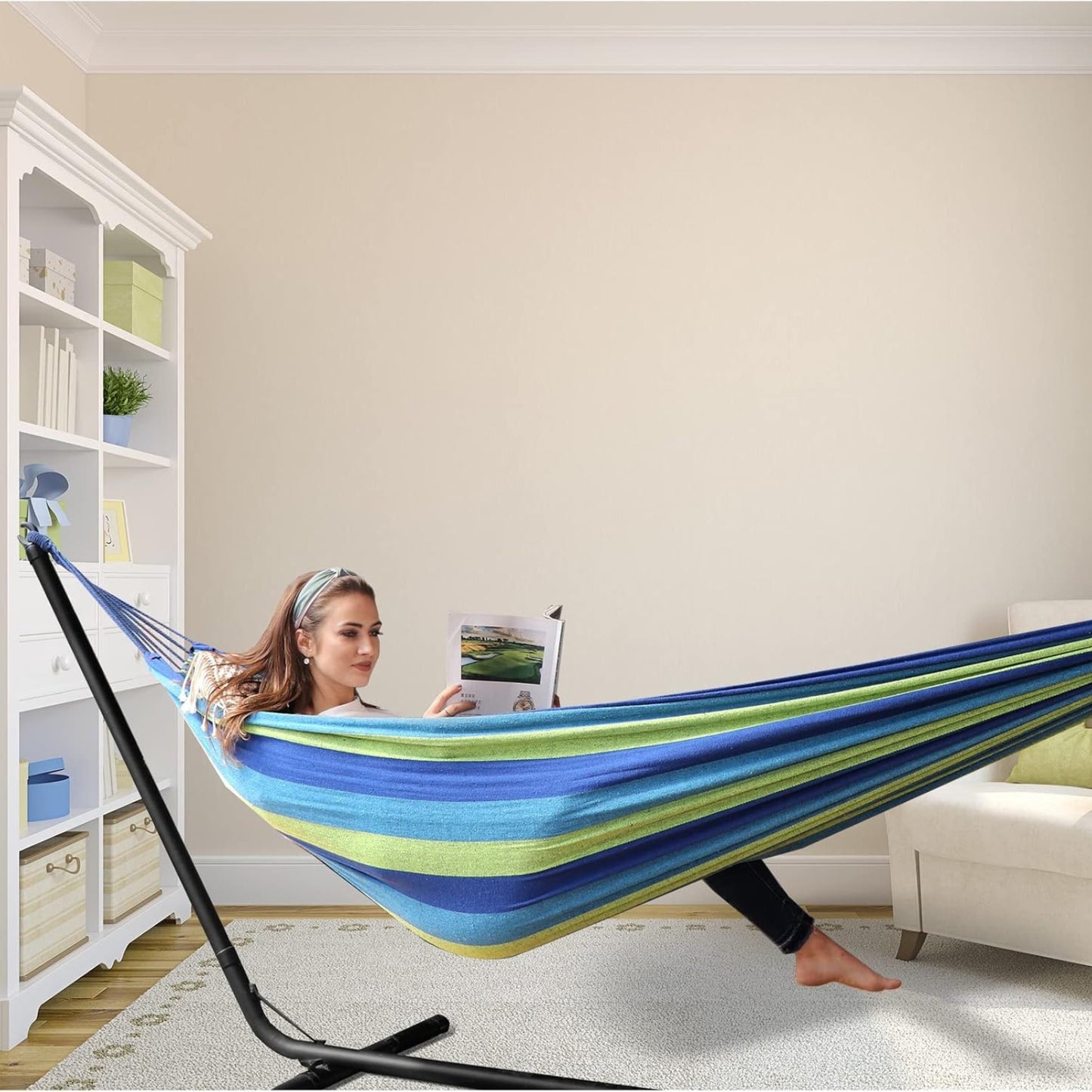 Portable Camping Hammock with Tree Straps – Comfortable Fabric Hammock 660lbs Capacity with Bag