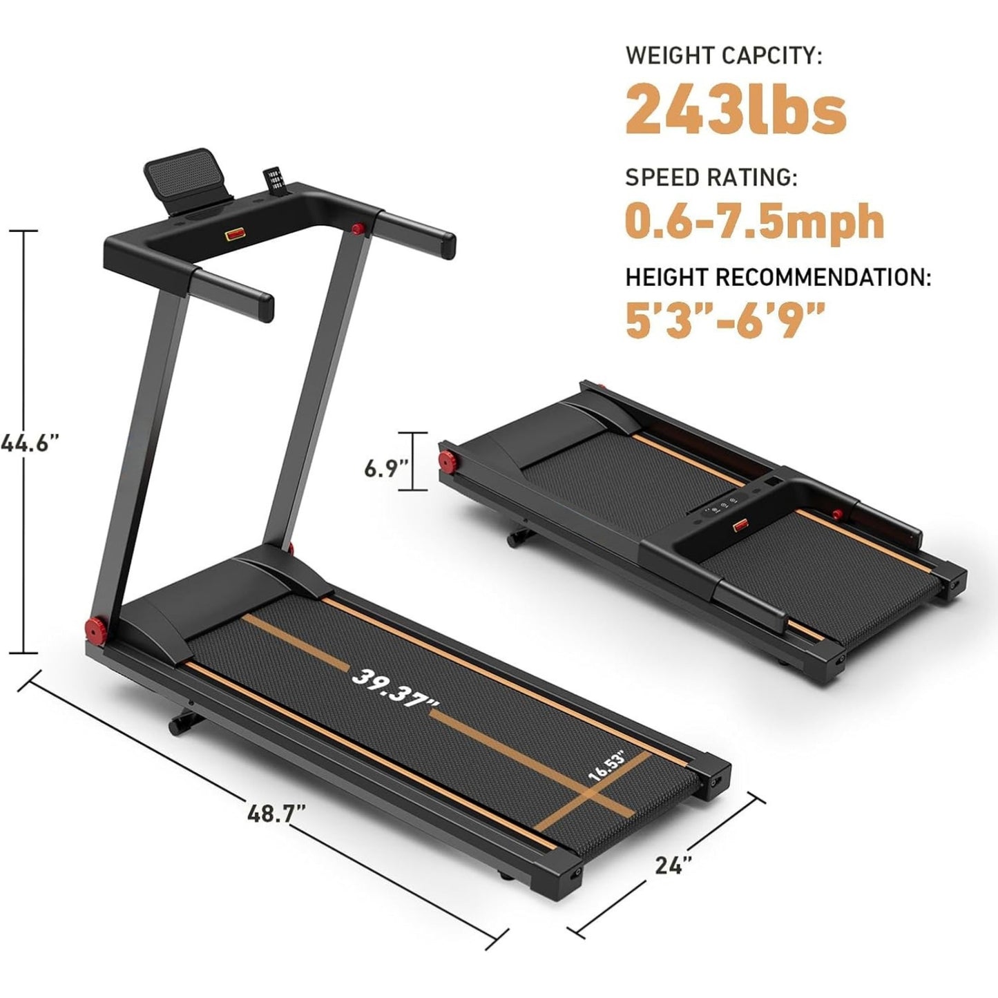 Foldable Treadmill for Home with Incline & Handles, 3.5HP Quiet Motor, 350 lbs Weight Capacity