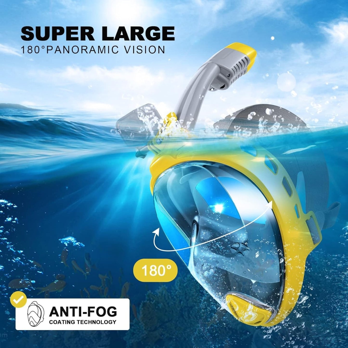 Snorkeling Packages for Adults & Youth | Full Face Mask, Fins, Camera Mount & Mesh Bag
