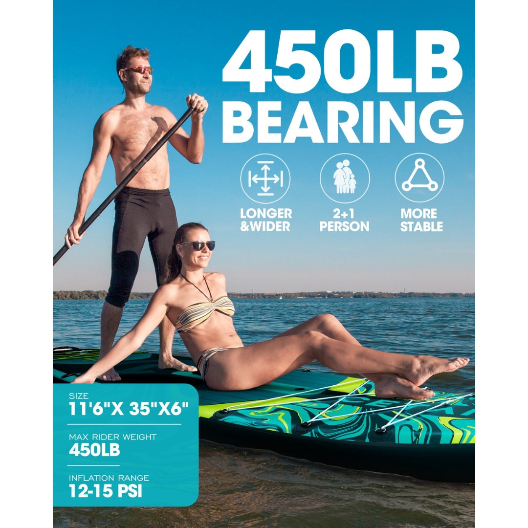 CETANA Hunterglide Green 11'6 Inflatable Paddle Board SUP Durable PVC, 450lbs Capacity