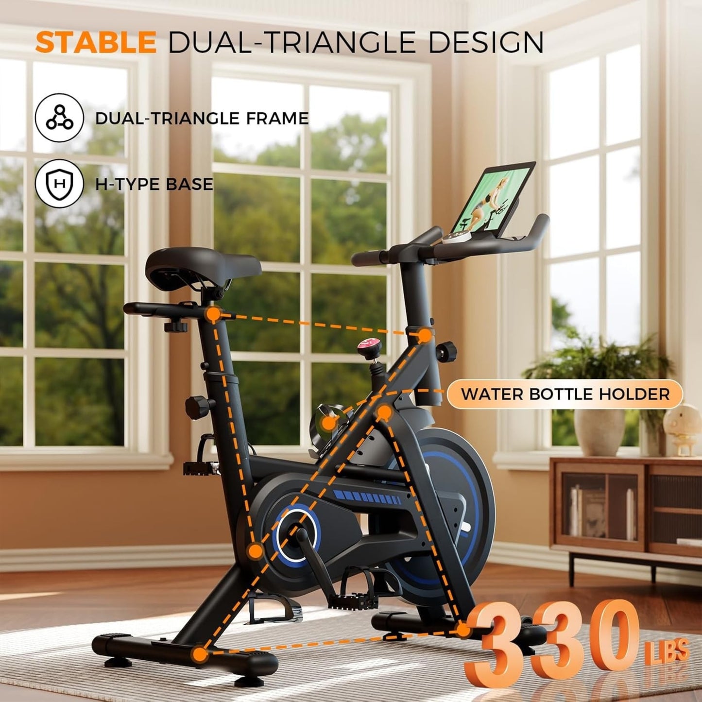 Exercise Bike with Magnetic Resistance, App Connectivity, Adjustable Seat & Tablet Holder for Home Fitness
