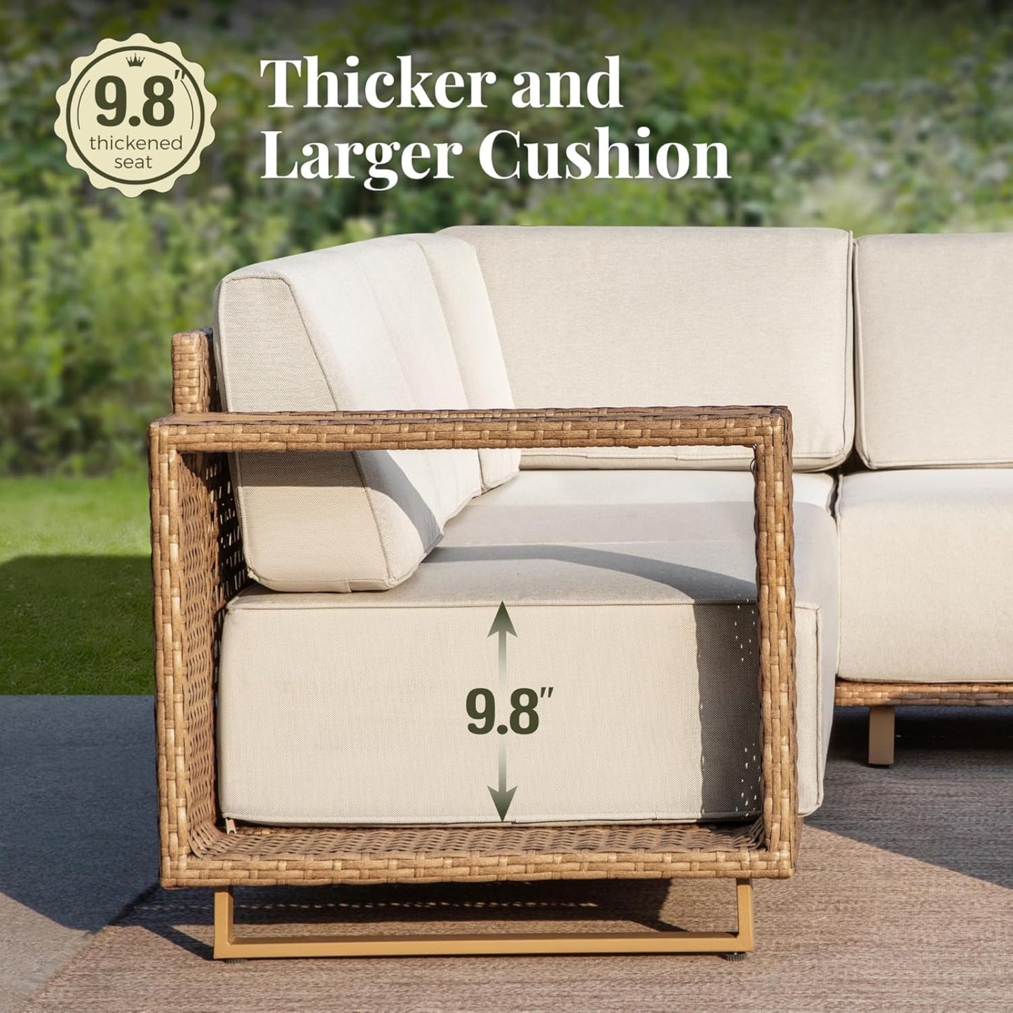 Outdoor Patio Furniture Set 4-Piece Rattan Wicker Sofa with 10" Thick Waterproof Cushions