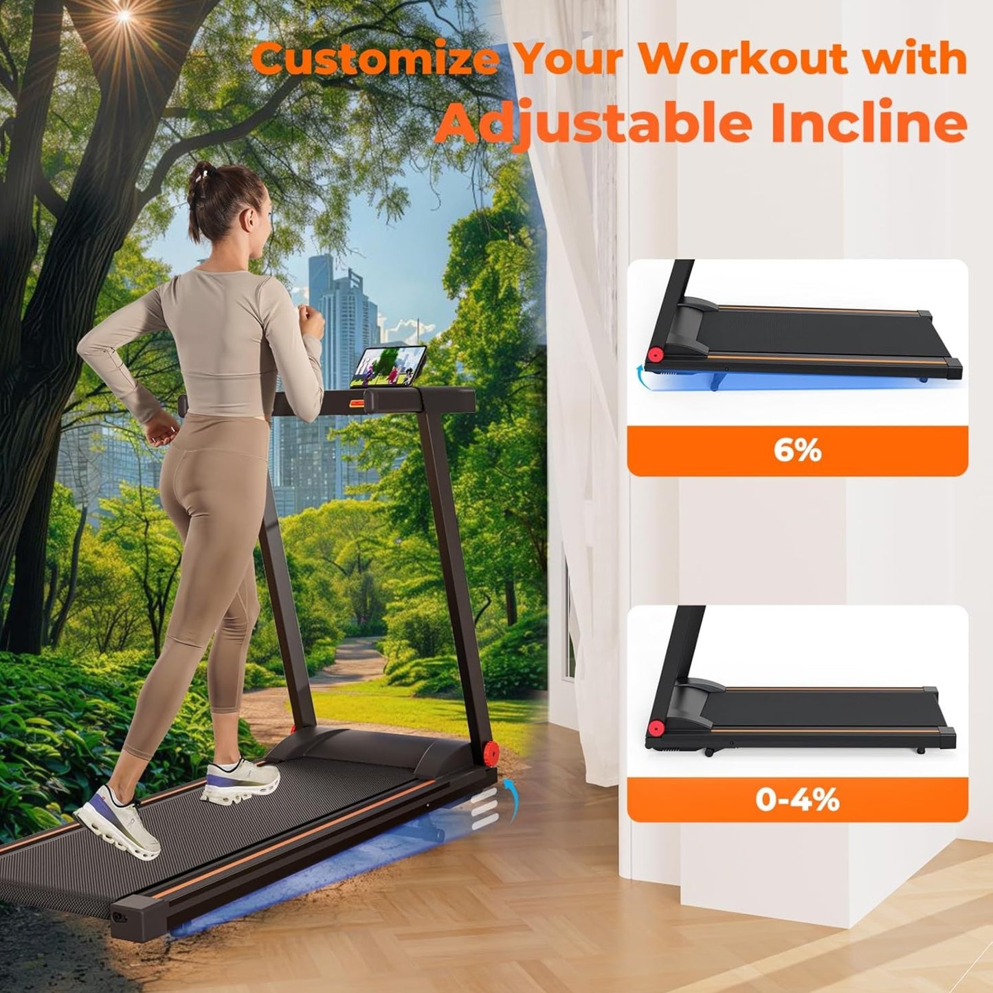 4-in-1 Folding Treadmill with Incline & Handles, 300 LBS Capacity, 3.0 HP Quiet Home Treadmill