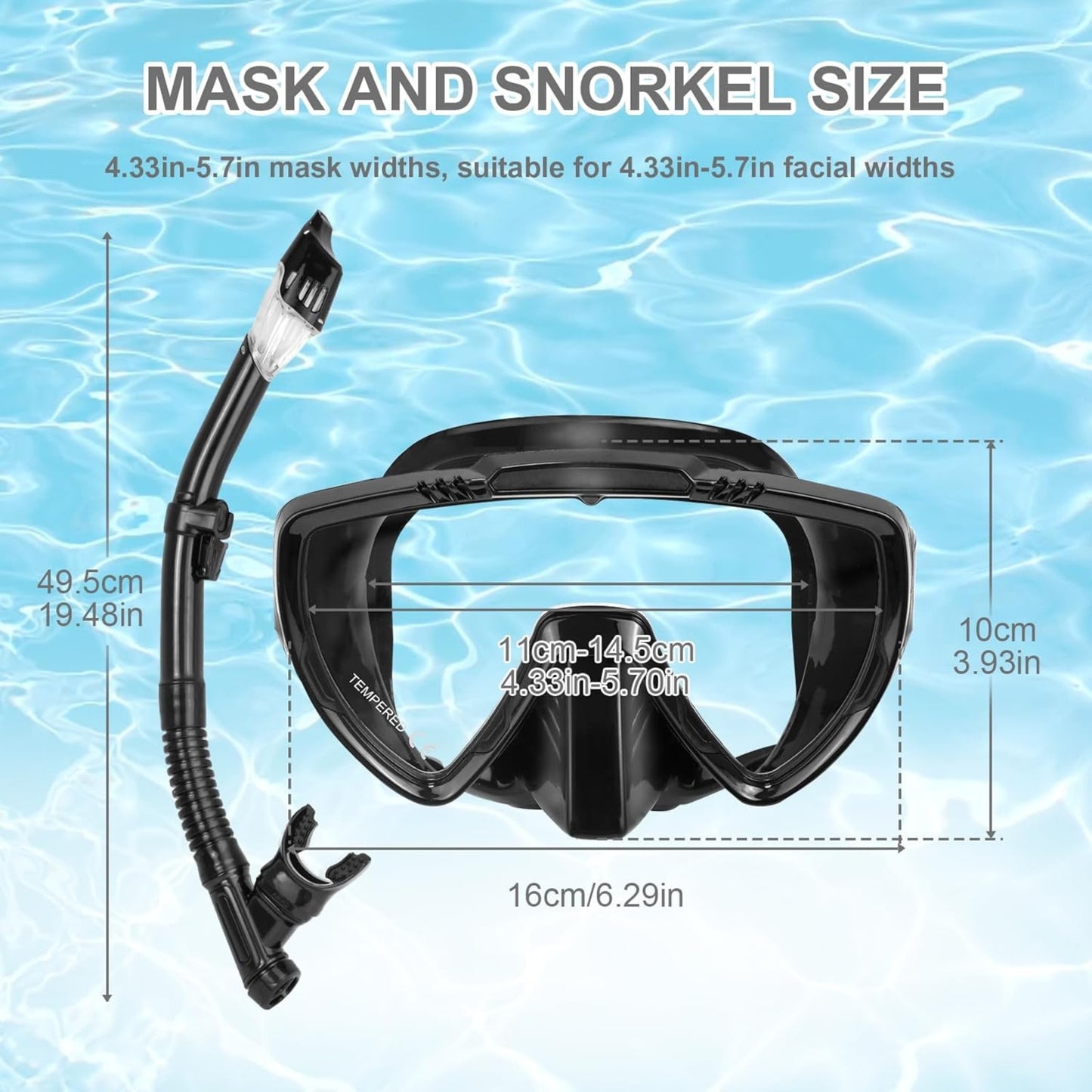 Mask Fins Snorkel Set for Adults | Panoramic Anti-Fog Diving Mask, Dry Top Snorkel & Swim Fins with Bag