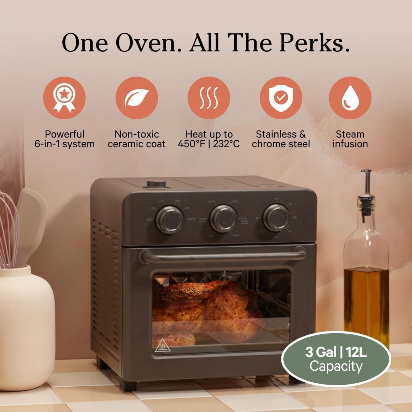 Wonder Oven 6-in-1 Air Fryer & Toaster Oven with Steam Infusion Compact Countertop Multi-Cooker