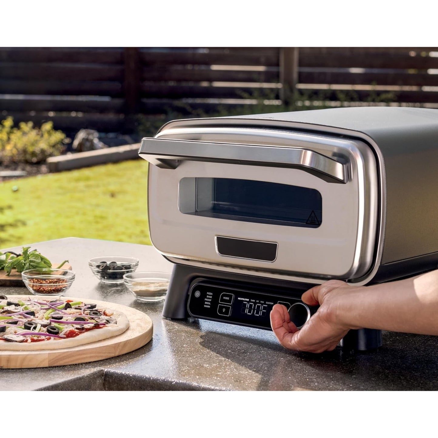 Outdoor Electric Pizza Oven 12" 700°F Max Temp 5 in 1 Bake, Broil, Warm & Proof 3-Min Pizza