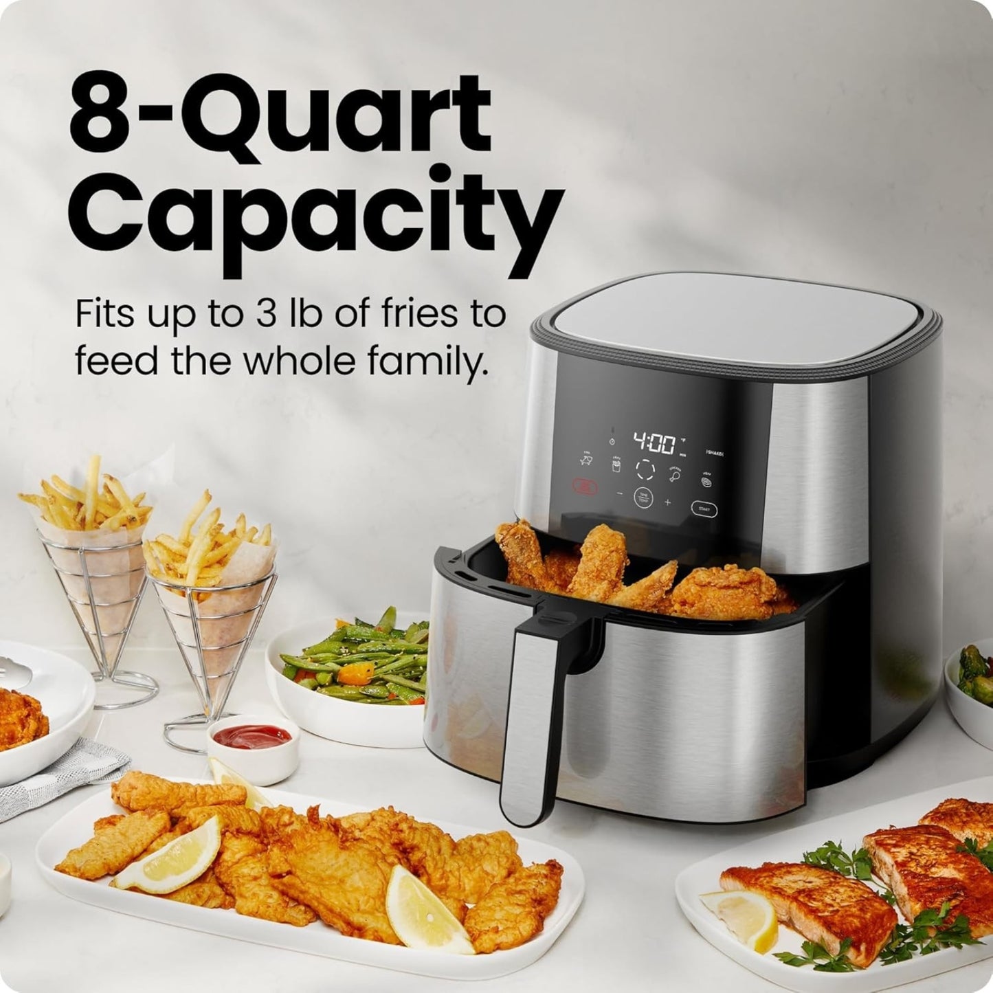 TurboFry® XL 8-Qt Touch Air Fryer Digital Presets, Shake Reminder, Dishwasher-Safe, Stainless Steel