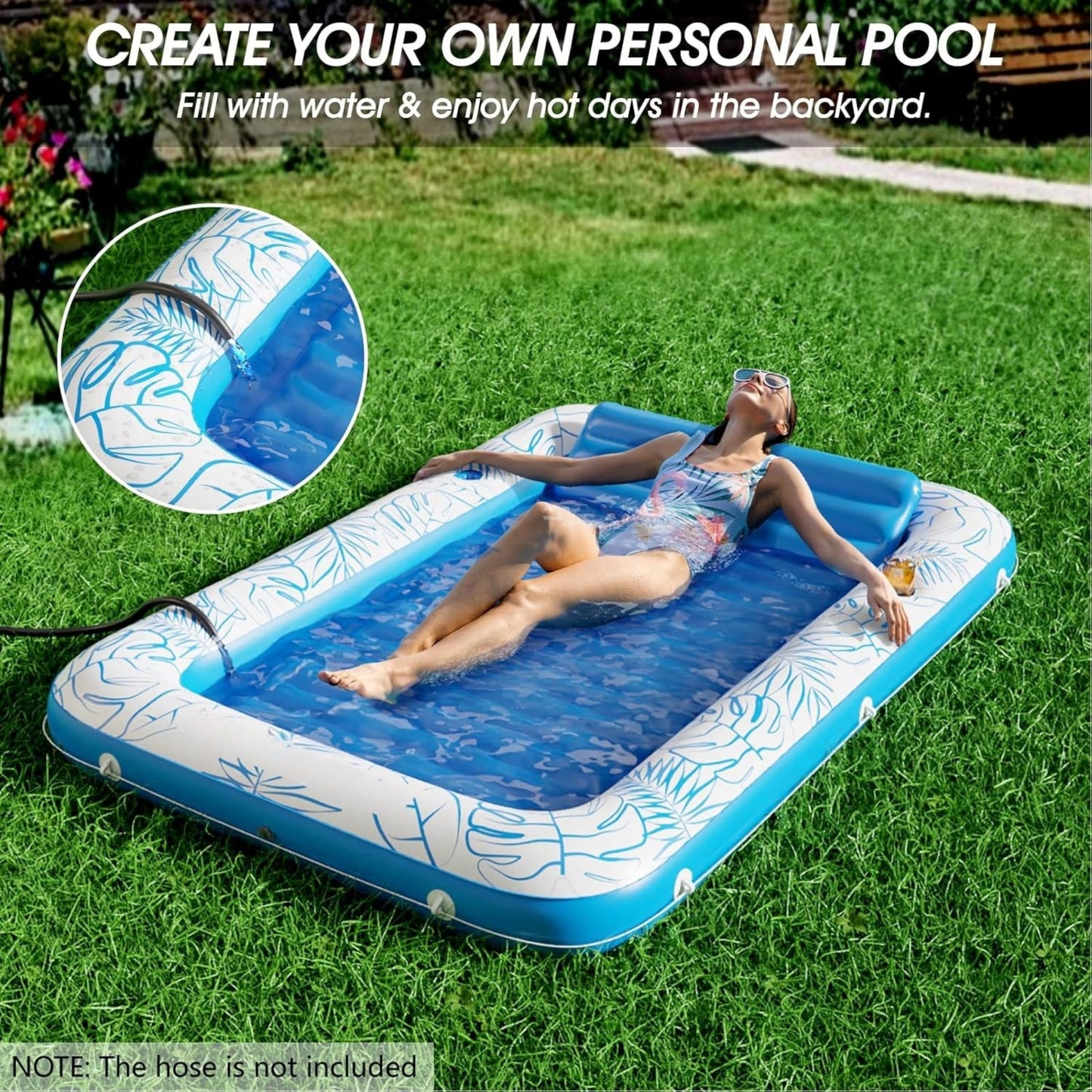 Inflatable Tanning Pool Lounger Float 4-in-1 Sunbathing Tub with Cup Holders for Adults & Kids XL