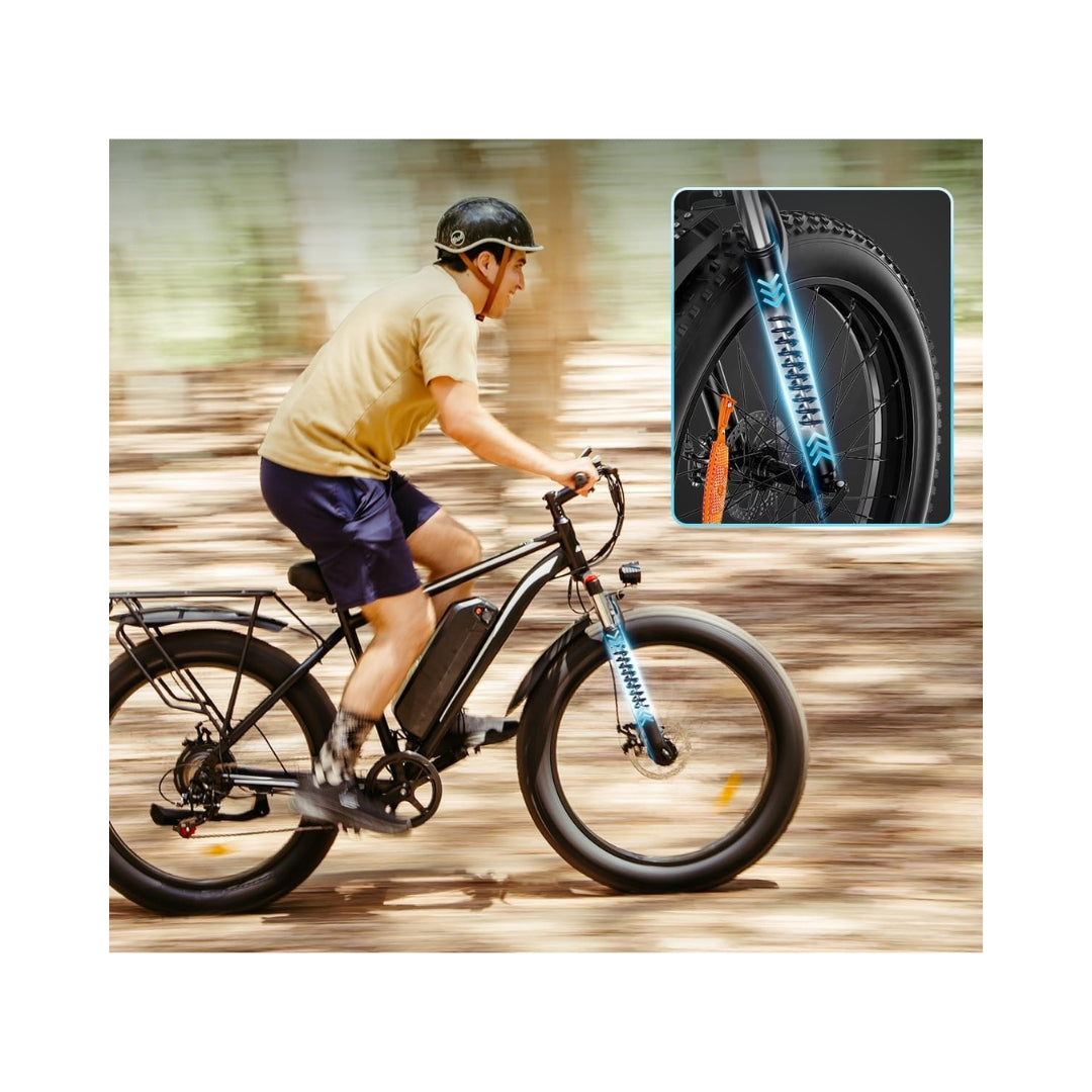 EB26 Electric Bike for Adults 1500W Peak Motor, 48V 15Ah Battery, 26" Fat Tire Mountain Ebike 28MPH