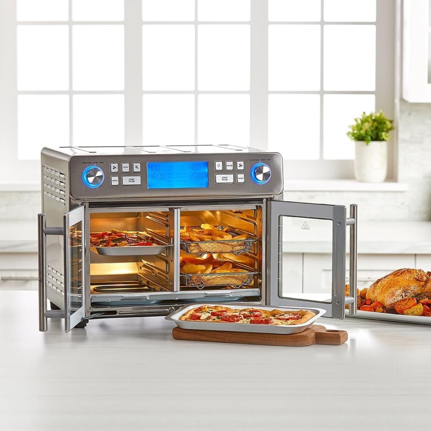 Dual Zone 360 Air Fryer Oven Combo 25QT Extra Large French Door Faster Cooking Toaster Oven