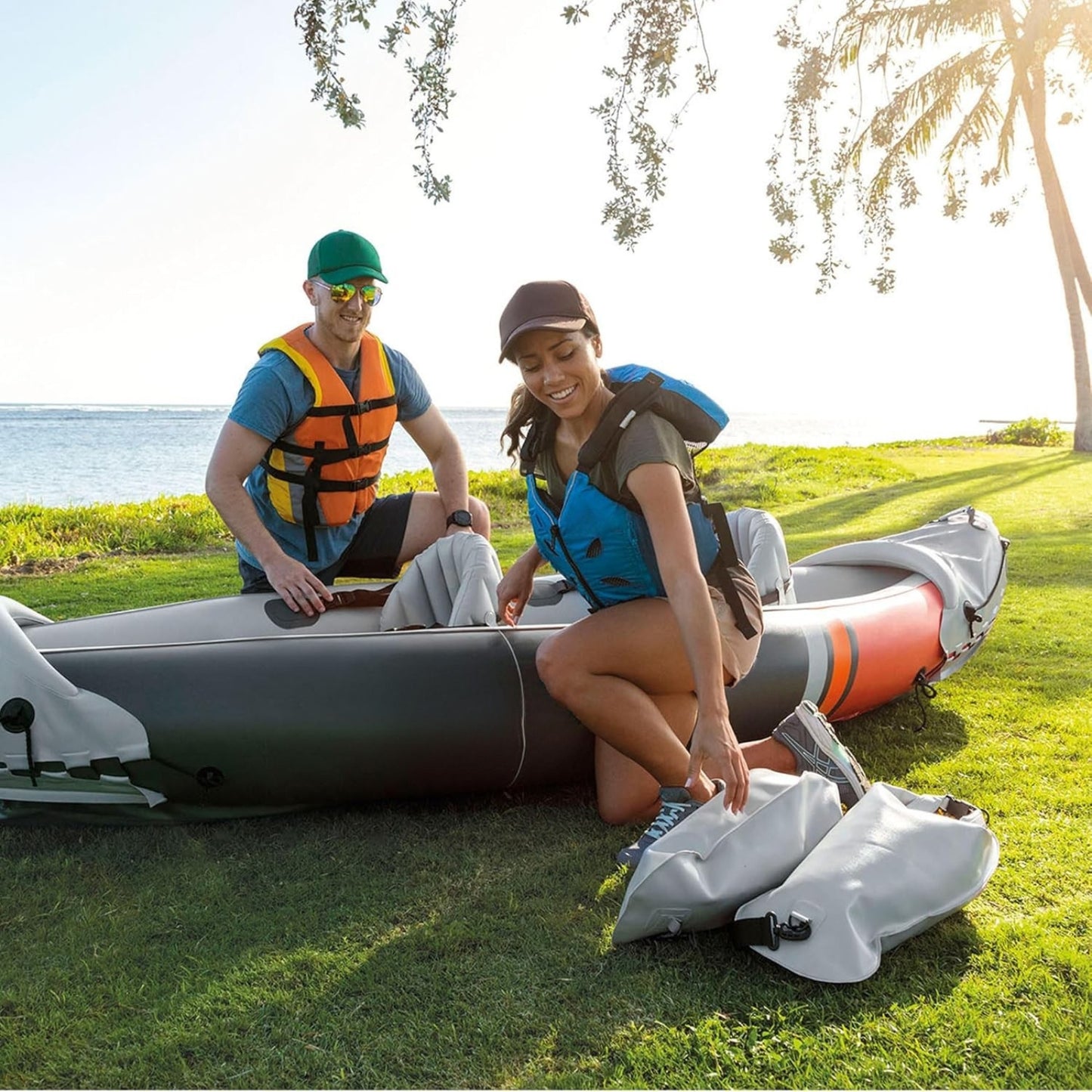 2-Person Inflatable Kayak Set K2 with 86in Oars & Pump – Durable Vinyl, 400 lbs Capacity