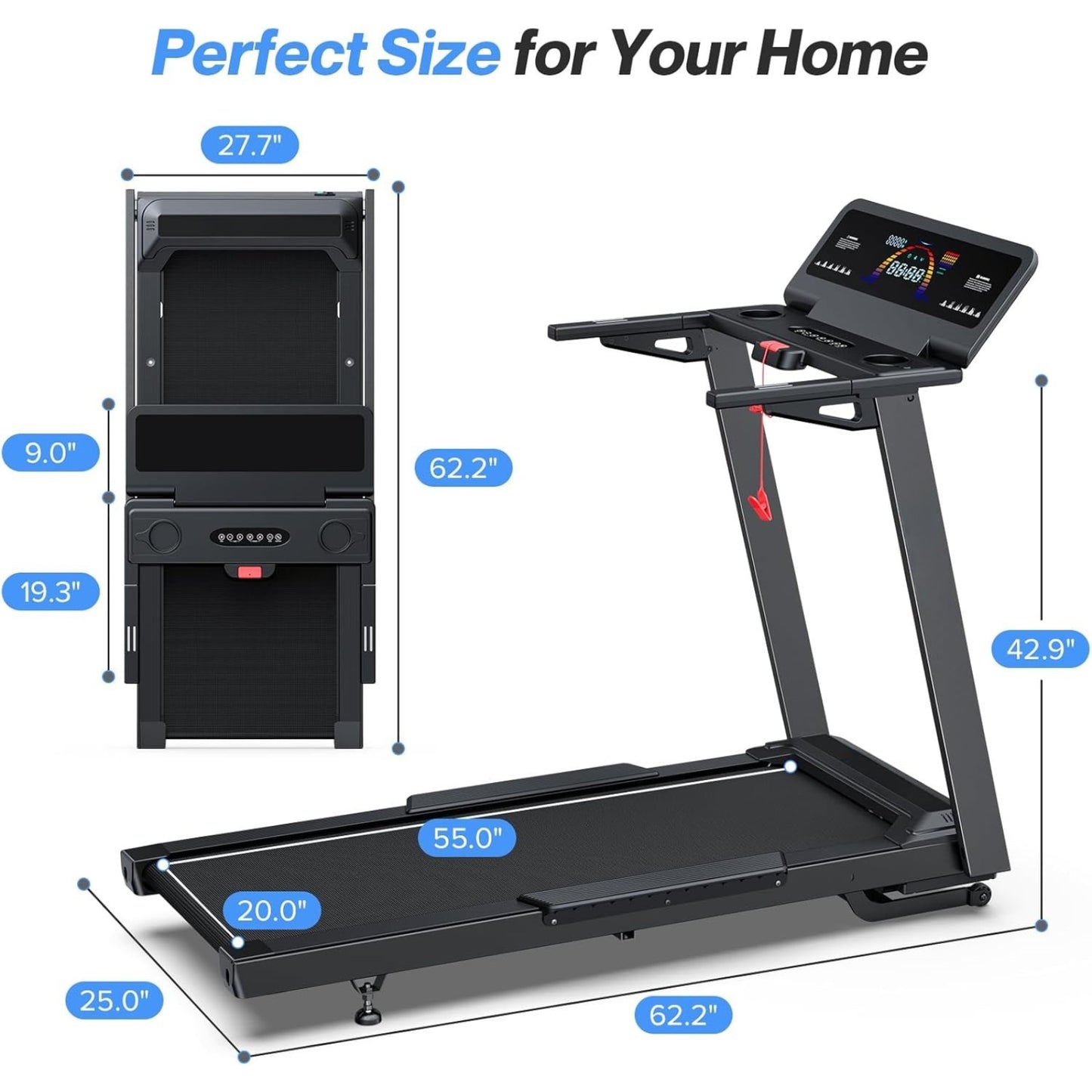 Heavy Duty Auto Incline Treadmill 4.5HP, 500 lbs Capacity, Bluetooth, LED Display, 20"x55" Belt