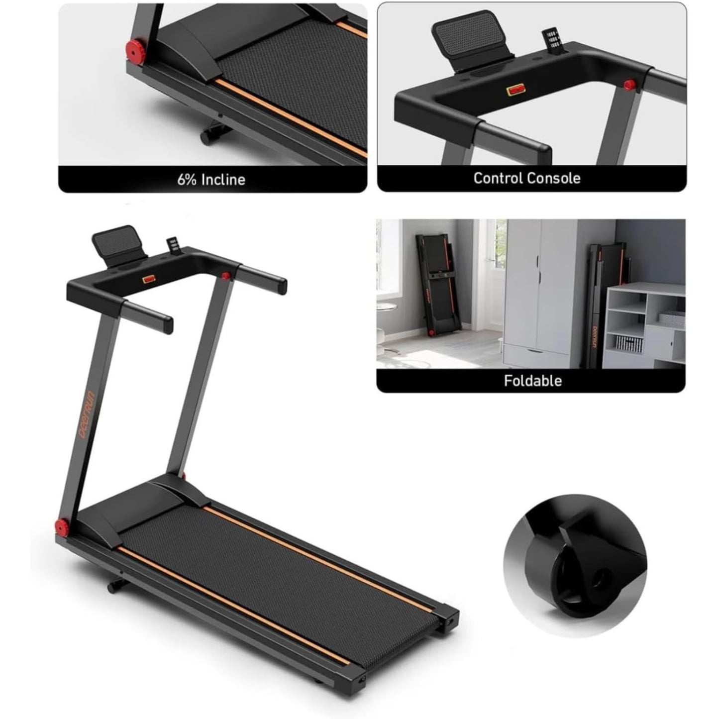 4-in-1 Folding Treadmill with Incline & Handles, 300 LBS Capacity, 3.0 HP Quiet Home Treadmill