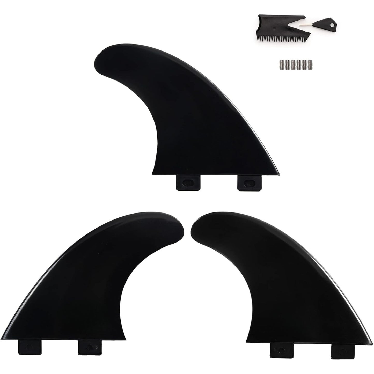 Surfboard Thruster Fins Set – 3 FCS/Future Base Fins with Screws, Wax Comb & Key – Durable Nylon