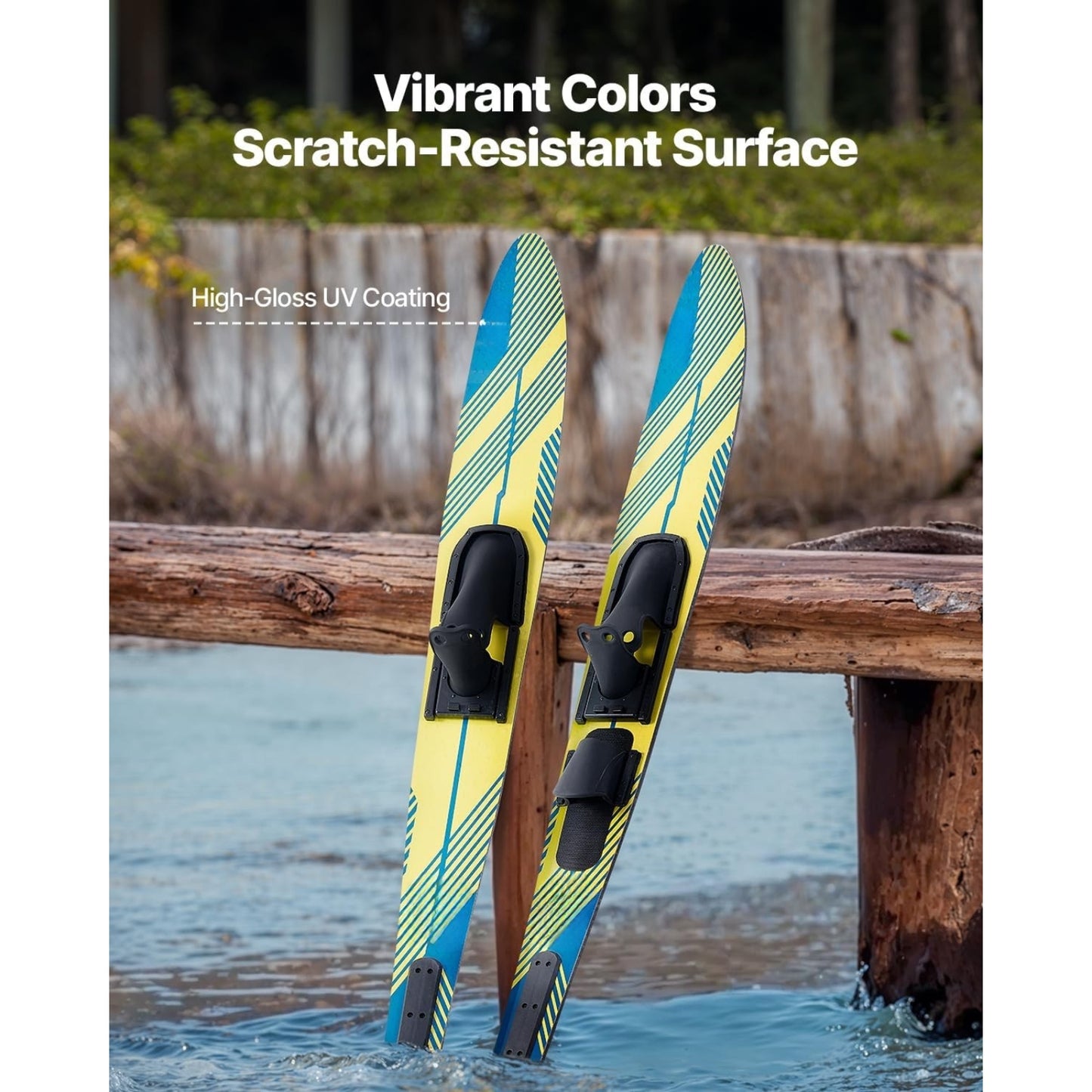 Adult Water Skis 67" with Adjustable Bindings & Padded Toe Plate – High-Gloss UV Coating, 300 lbs