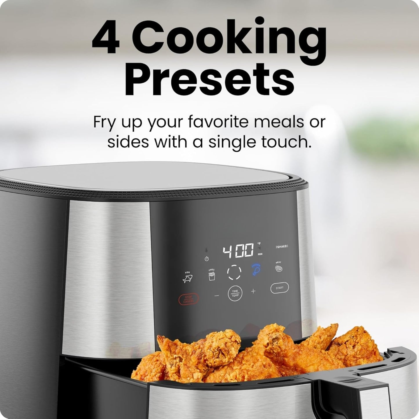 TurboFry® XL 8-Qt Touch Air Fryer Digital Presets, Shake Reminder, Dishwasher-Safe, Stainless Steel
