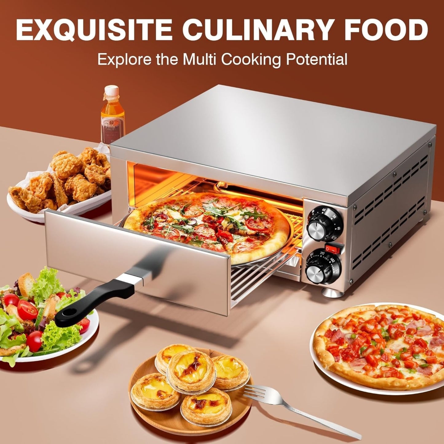 Indoor Electric Pizza Oven 12-Inch – Countertop Stainless Steel Commercial Pizza Maker with Crumb Tray