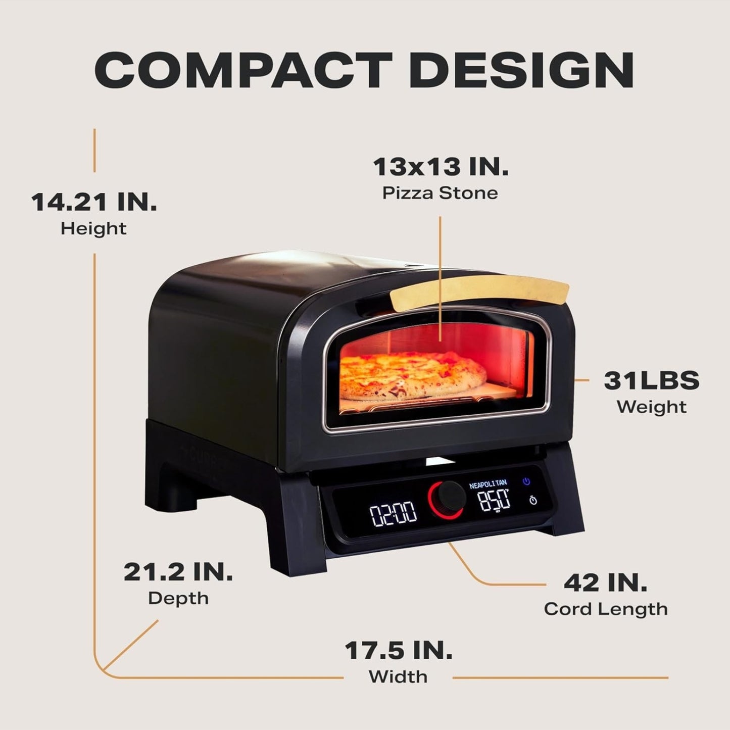 Model P Smart Electric Pizza Oven 12-Inch 850°F Max Heat, App Control, 5 Cooking Modes, Indoor/Outdoor