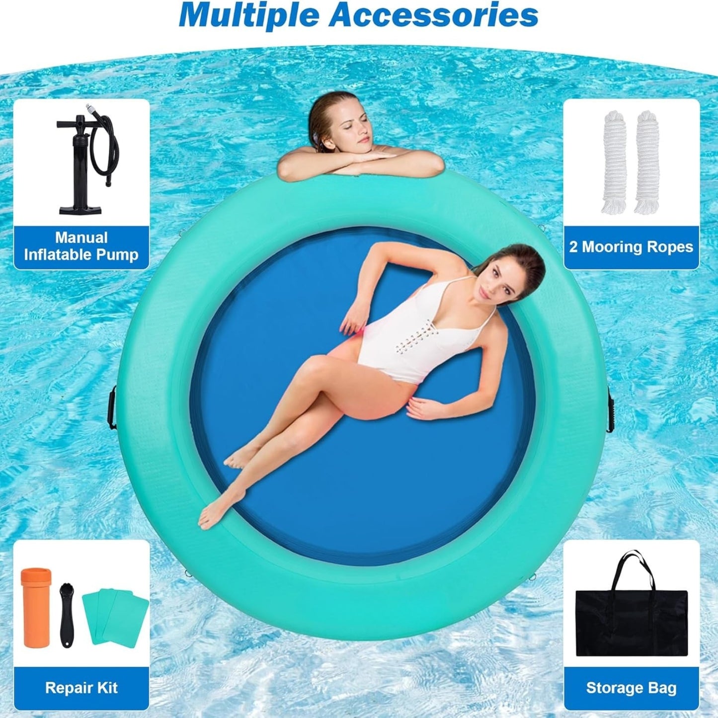 6FT Inflatable Water Hammock Floating Dock | Pool & Lake Float with Pump, Ropes & Storage Bag