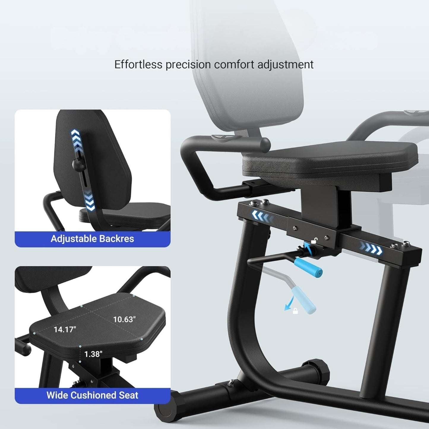 Recumbent Exercise Bike with Bluetooth, App Connectivity, LCD & Resistance Bands – S08/S23