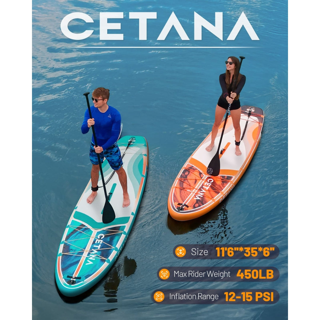 CETANA Vibemax Orange 11’6” Inflatable SUP Board | All-Round Paddle Board with Accessories
