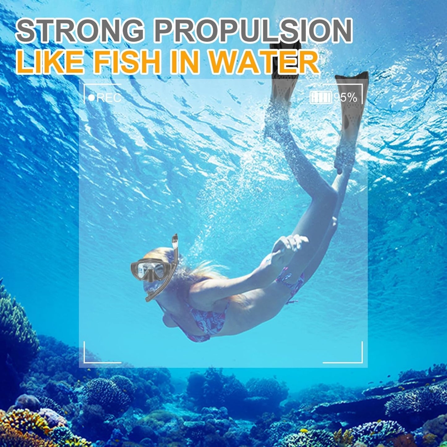 Mask Fins Snorkel Set for Adults | Panoramic Anti-Fog Diving Mask, Dry Top Snorkel & Swim Fins with Bag