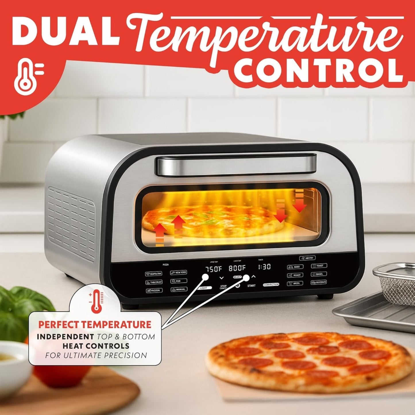 Indoor Pizza Oven Air Fryer Toaster 1800W – Countertop Multi-Cooker with Pizza Stone & 6 Presets