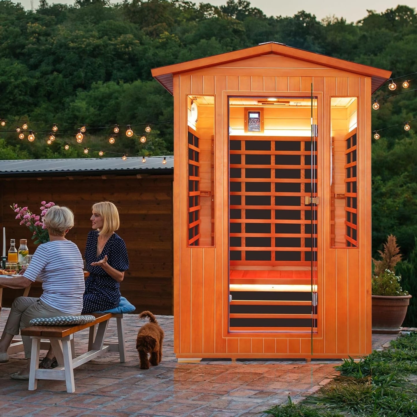 Luxury Outdoor 2-Person Infrared Sauna with Red Light Therapy & Canadian Fir Wood – 2080W