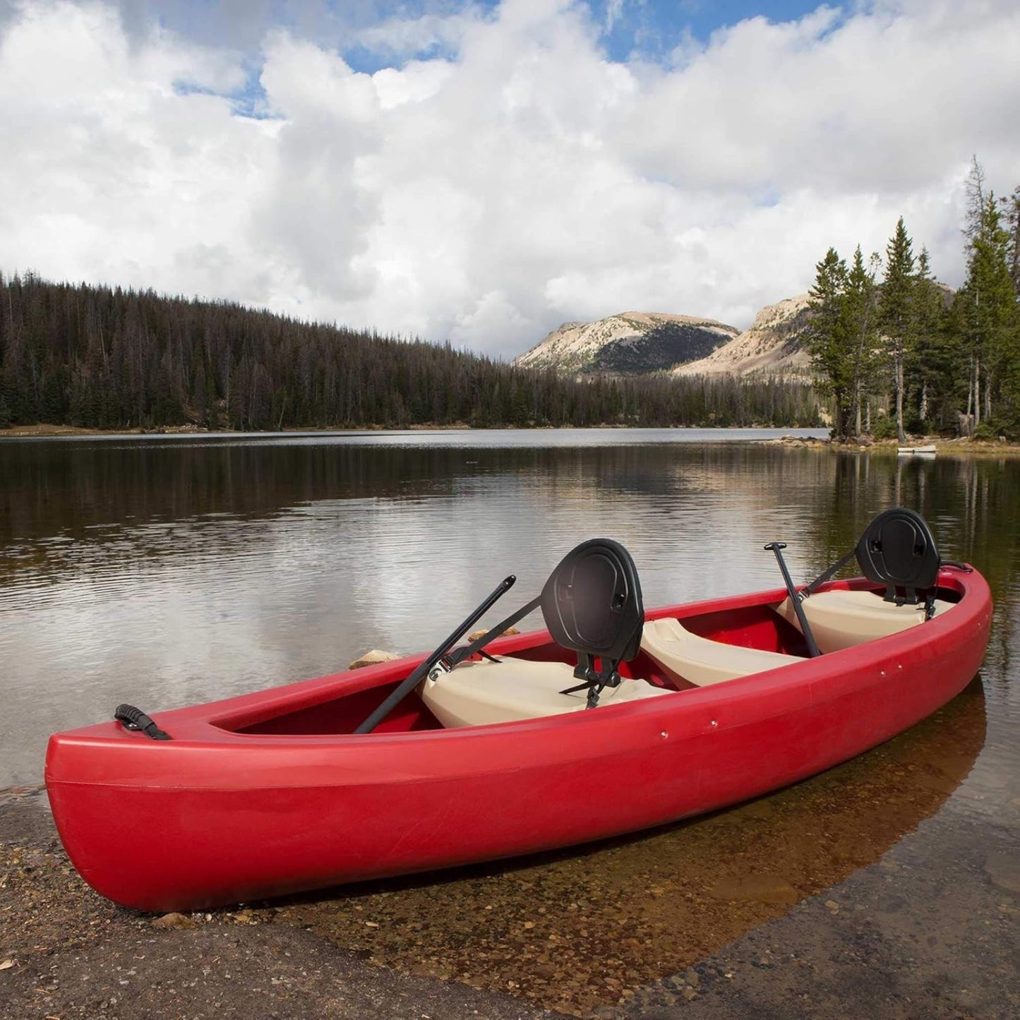 Kodiak 13' Red Canoe with 2 Paddles | 3 Seats, Skeg Wheel & Motor Mount | Durable HDPE Canoe