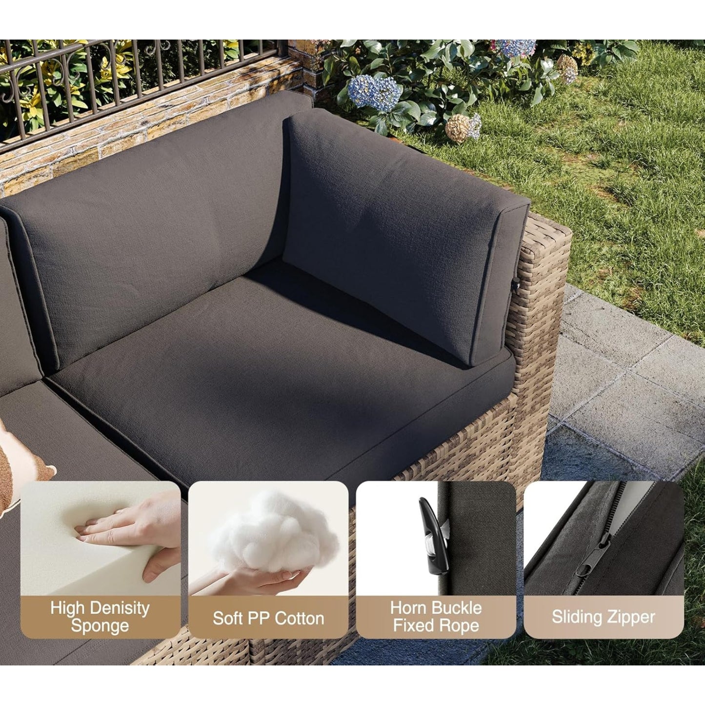 7-Piece Outdoor Patio Furniture Set with Cushions, Wicker Sectional Sofa for Garden, Poolside