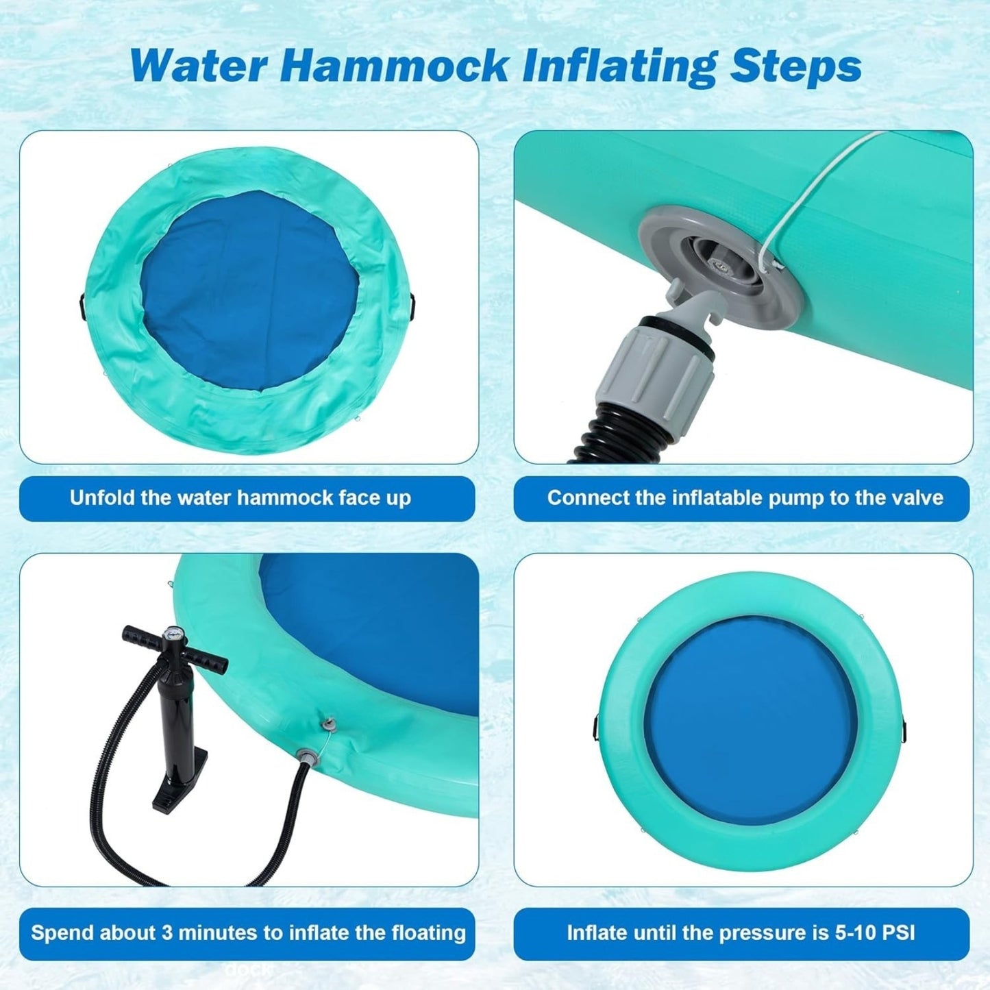 6FT Inflatable Water Hammock Floating Dock | Pool & Lake Float with Pump, Ropes & Storage Bag