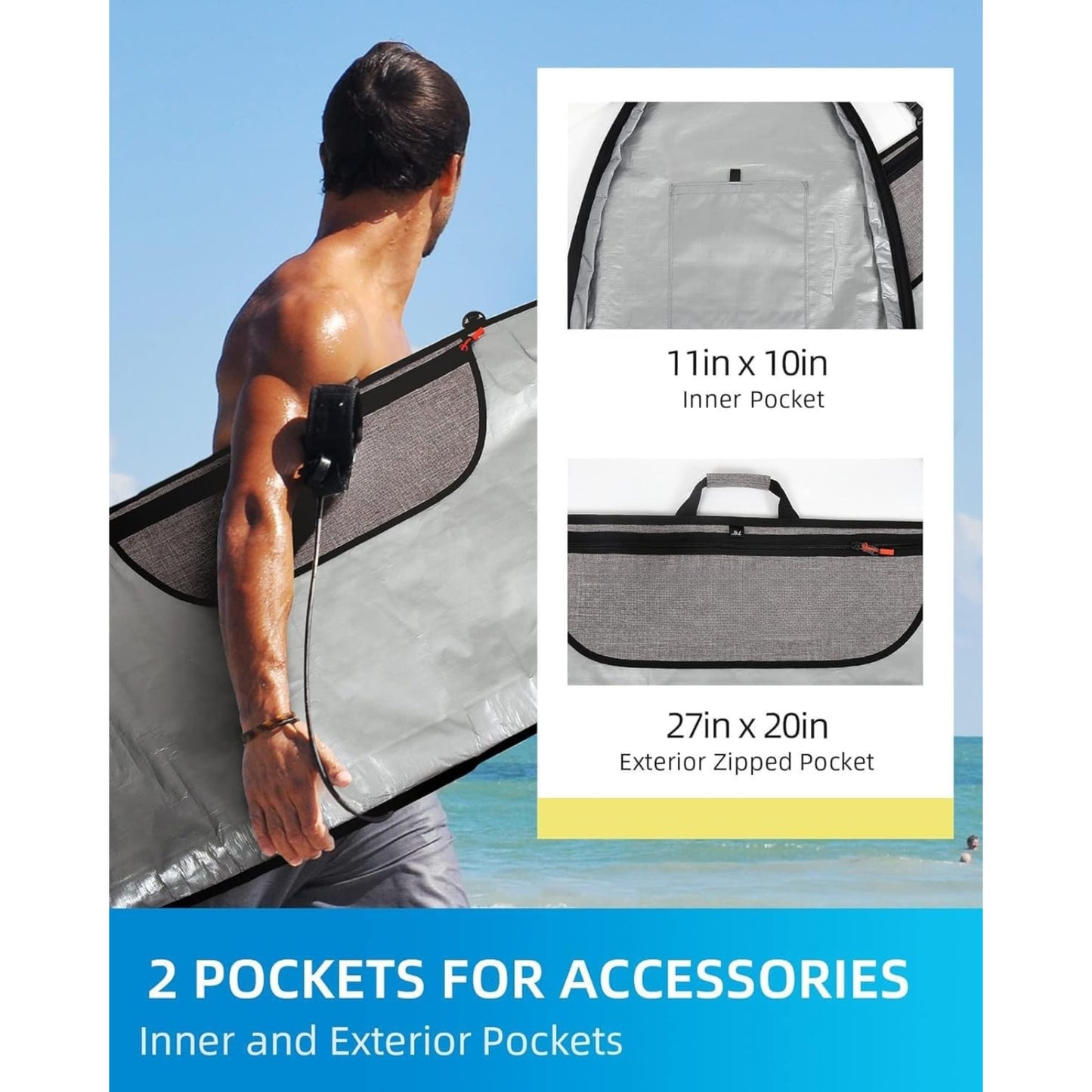 Premium Surfboard Longboard Travel Bag – Durable Day Bag with Padding, Pockets & Shoulder Strap