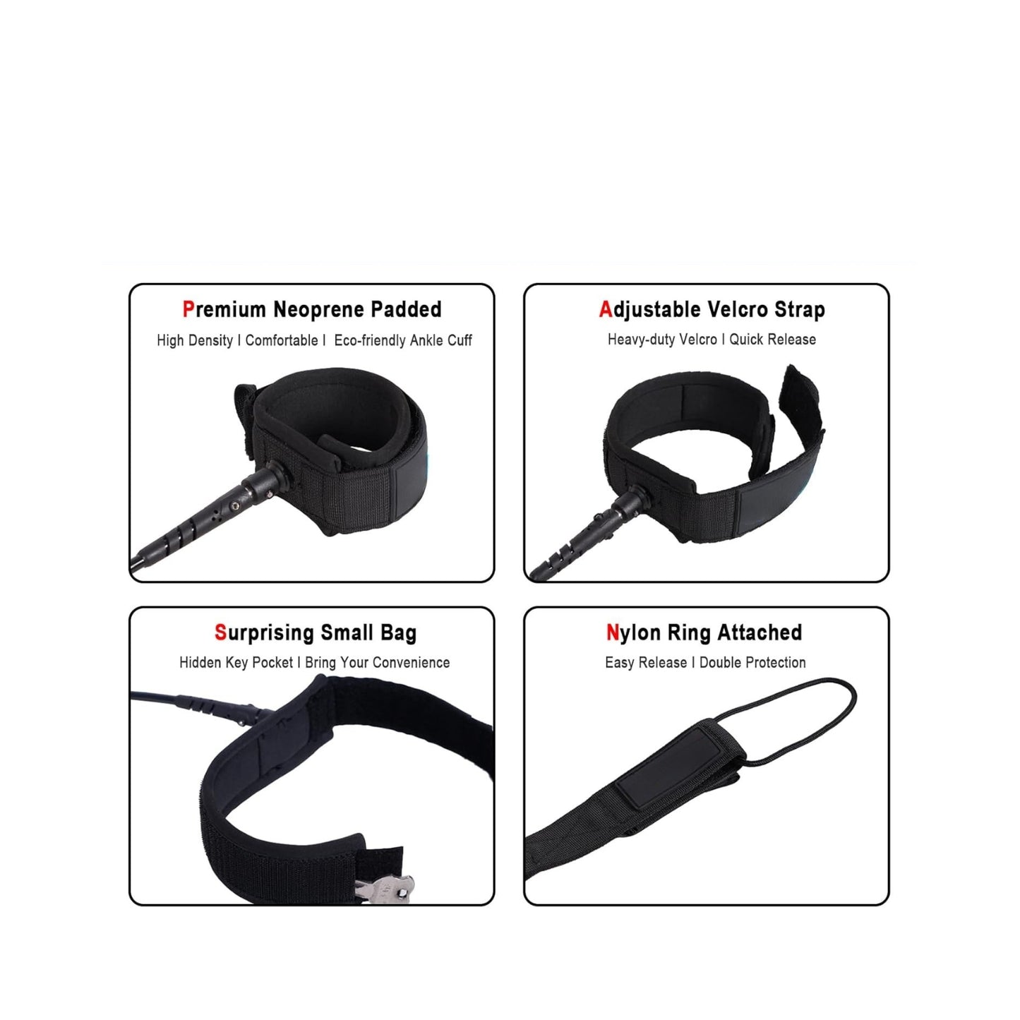 Coiled SUP Leash Premium Surfboard Leg Rope | Paddle Board Ankle Strap Wrist Surf Leash 10ft