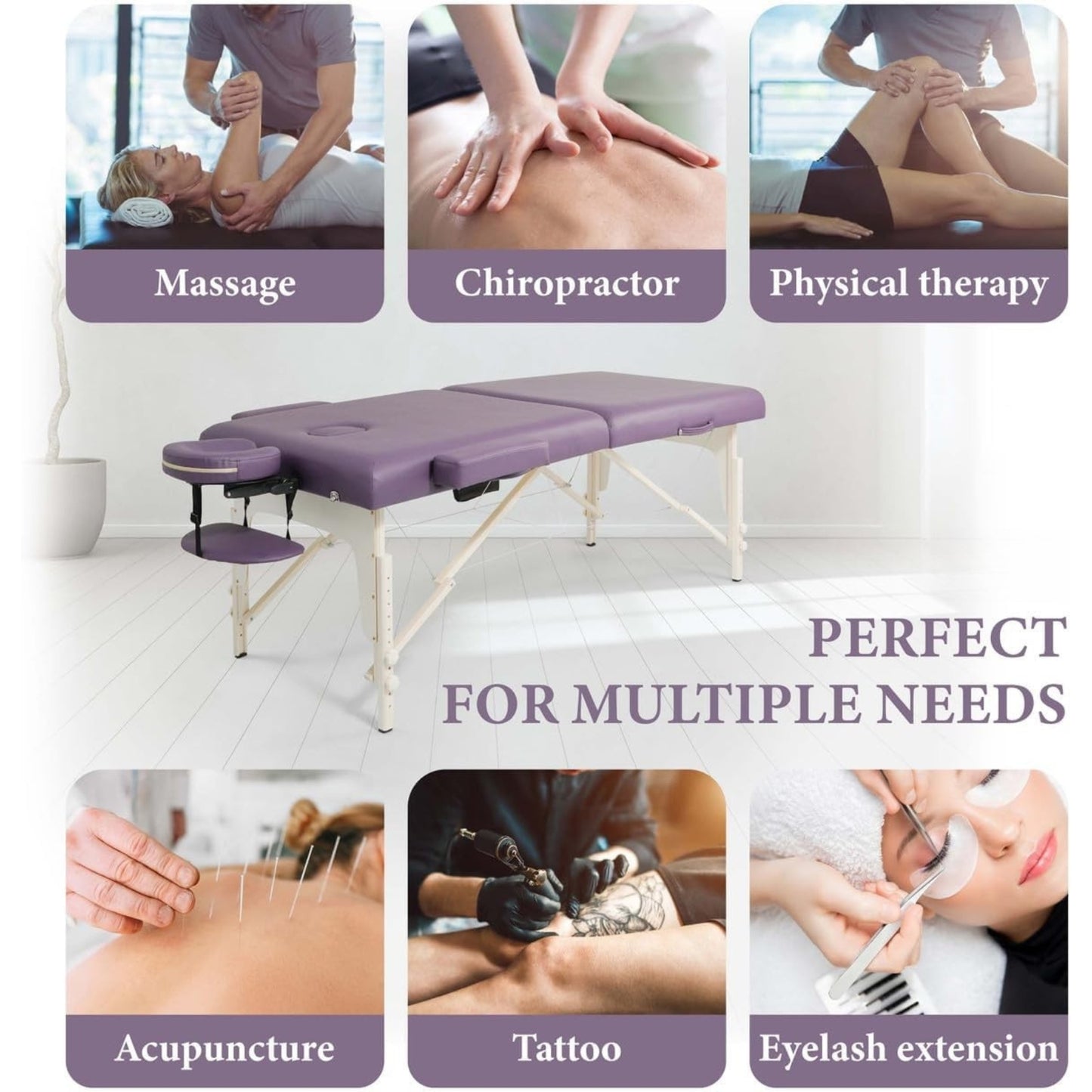 Premium 84” Foldable Massage Table with Memory Foam | Portable Spa Bed with Adjustable Wooden Legs