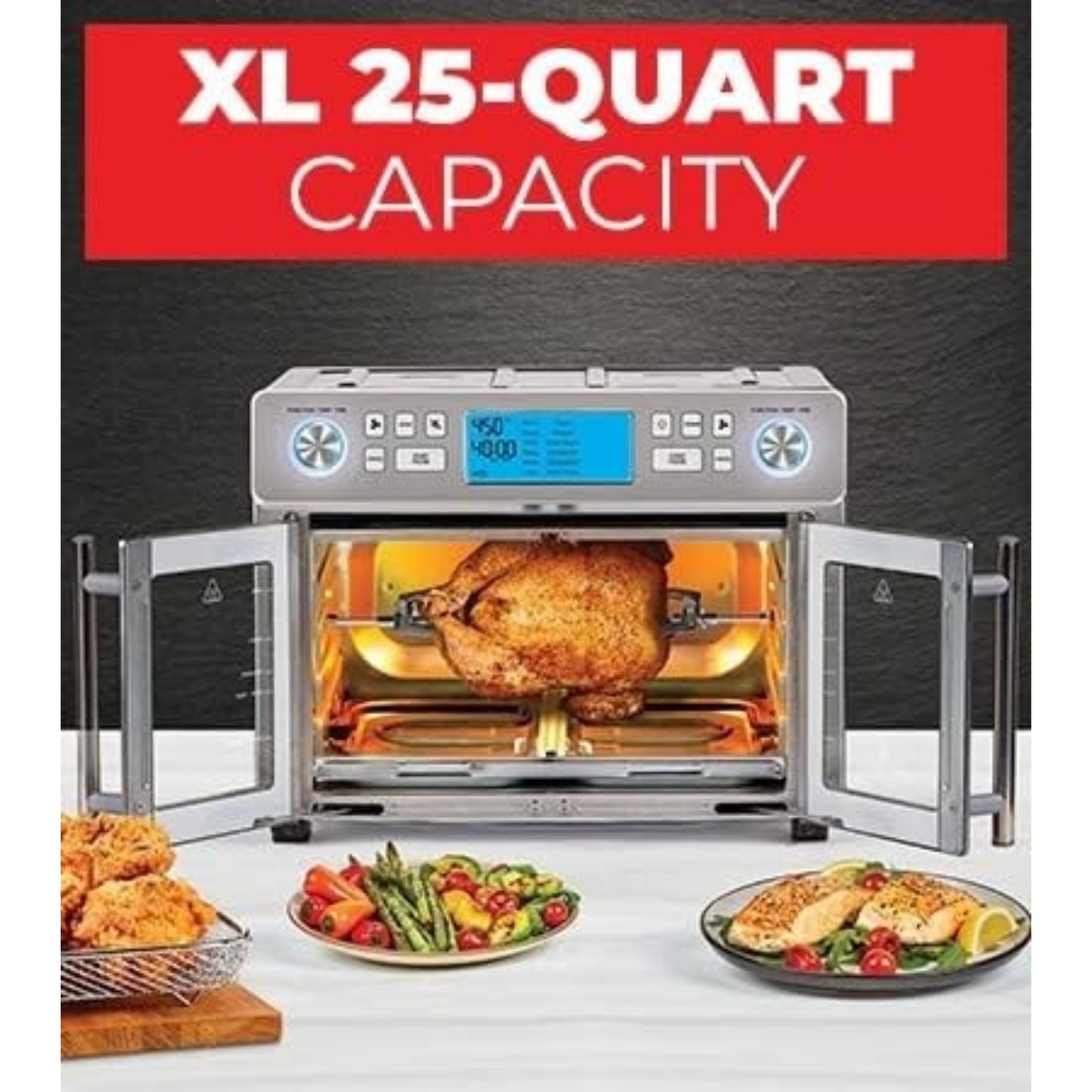 Dual Zone 360 Air Fryer Oven Combo 25QT Extra Large French Door Faster Cooking Toaster Oven