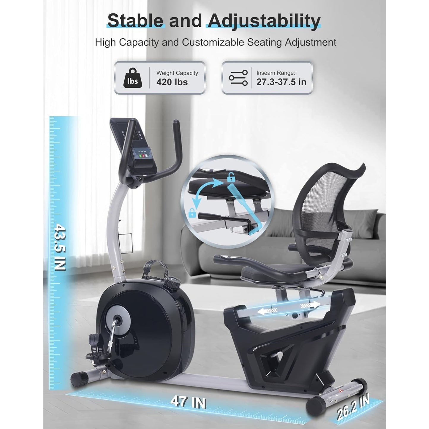 Recumbent Exercise Bike for Home – Ergonomic Comfort Seat, Smart App, 420LBS Capacity