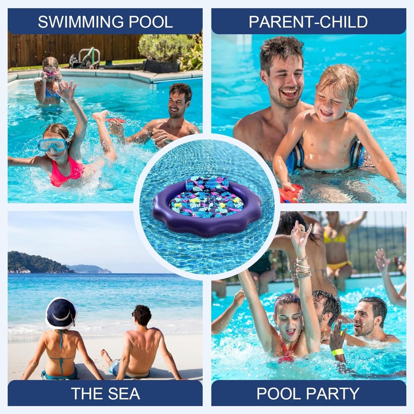 Extra Large Inflatable Pool Float Lounger 77" with Pillow, Cup Holders & Cooling Holes – Purple