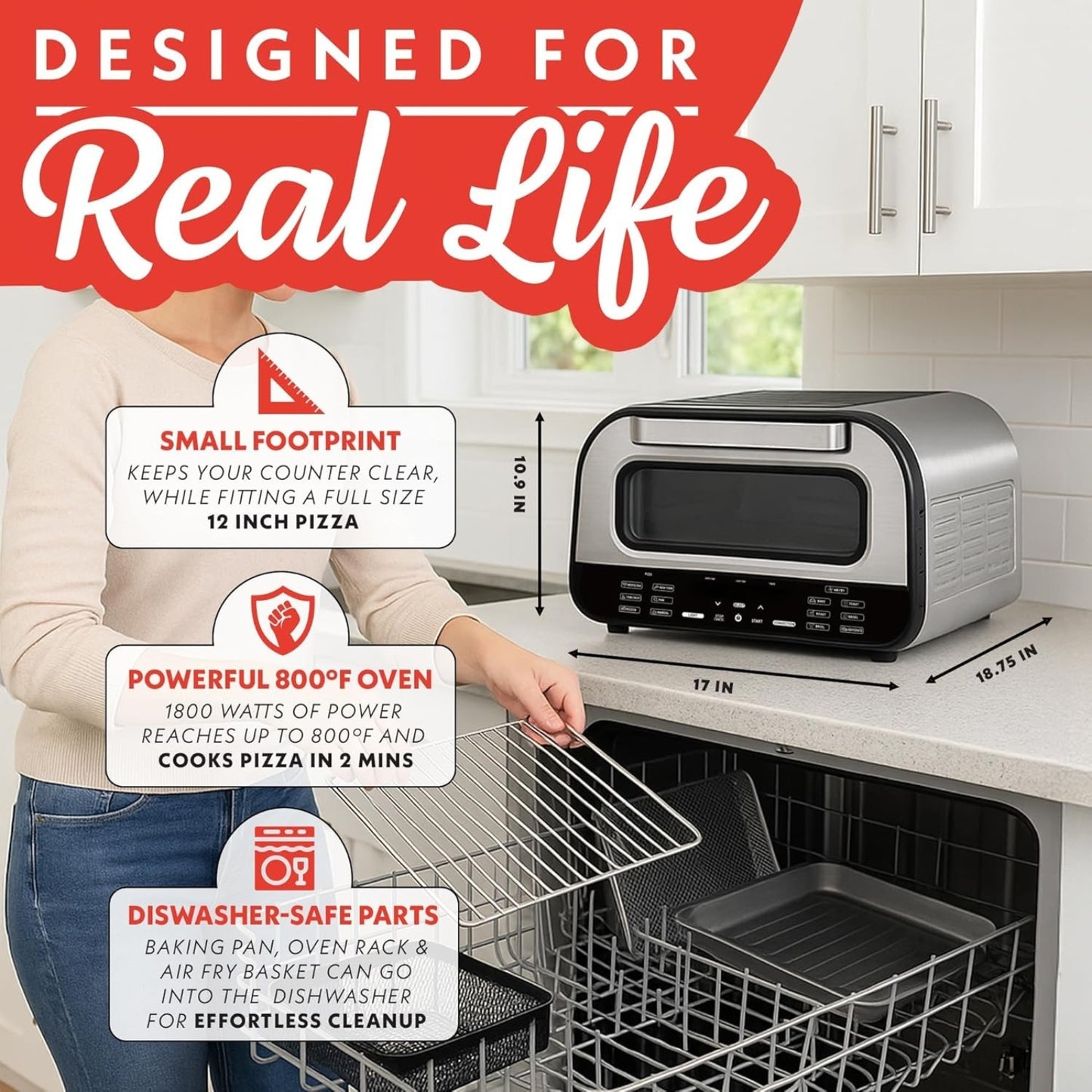 Indoor Pizza Oven Air Fryer Toaster 1800W – Countertop Multi-Cooker with Pizza Stone & 6 Presets