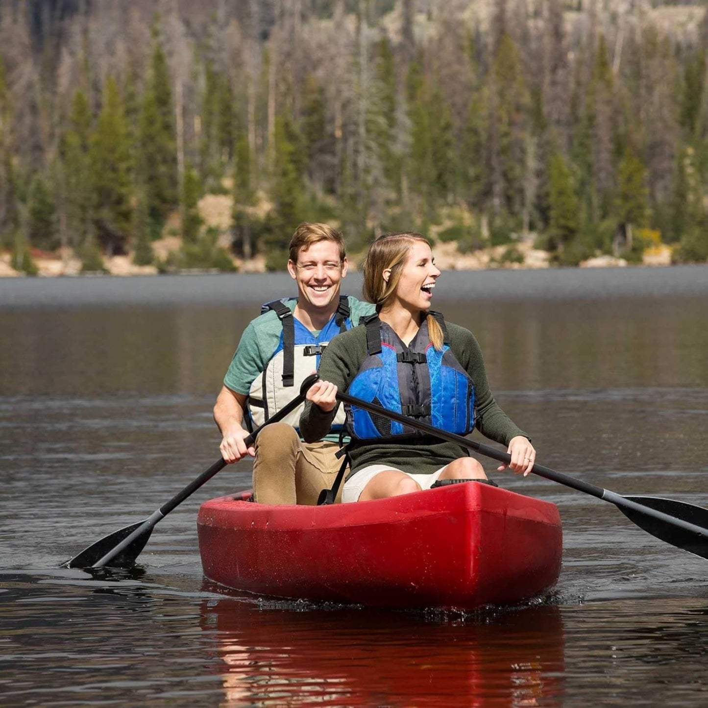 Kodiak 13' Red Canoe with 2 Paddles | 3 Seats, Skeg Wheel & Motor Mount | Durable HDPE Canoe