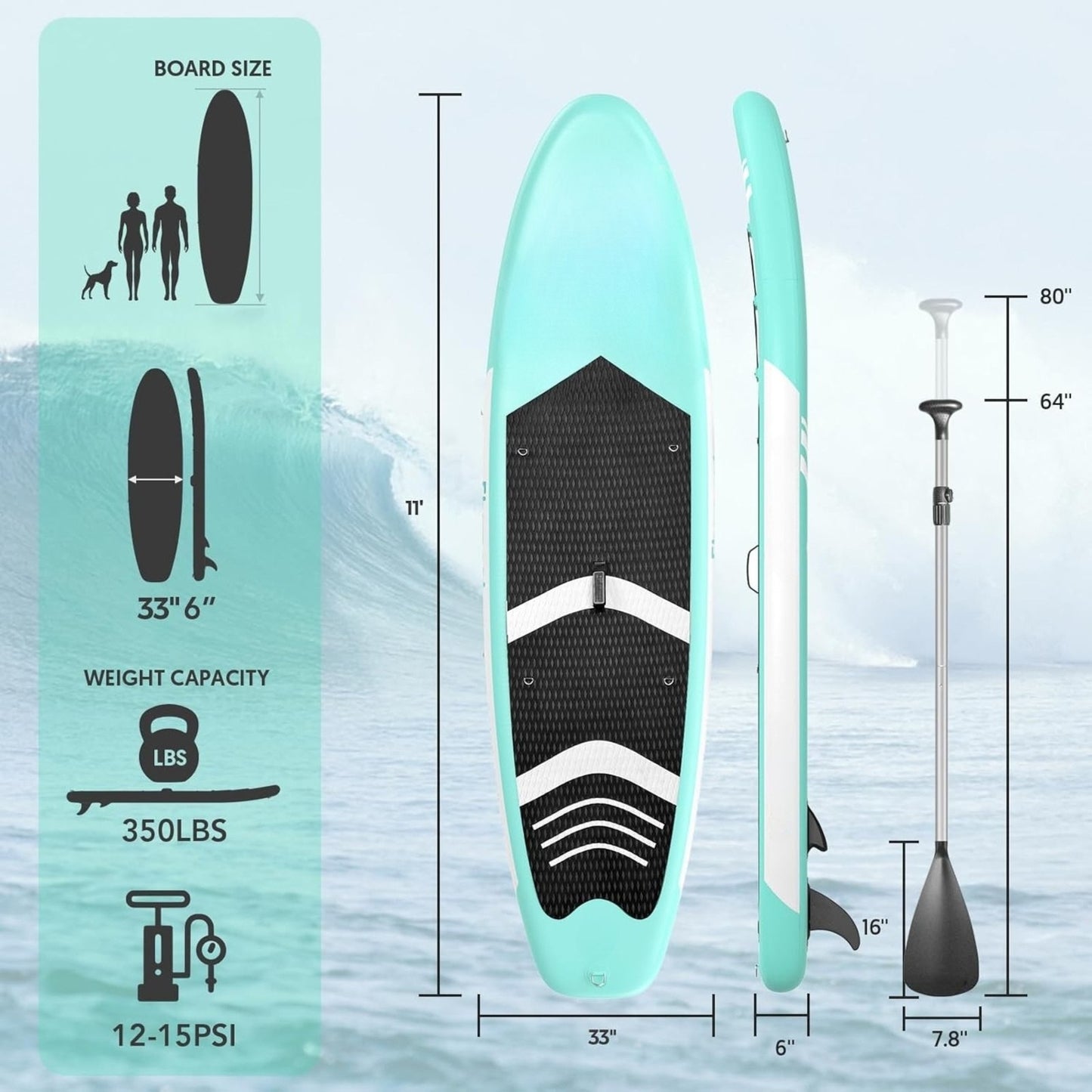 11' Premium Stand Up Paddle Board with SUP Accessories | Wide Yoga Board, Non-Slip Deck, Paddle & Pump