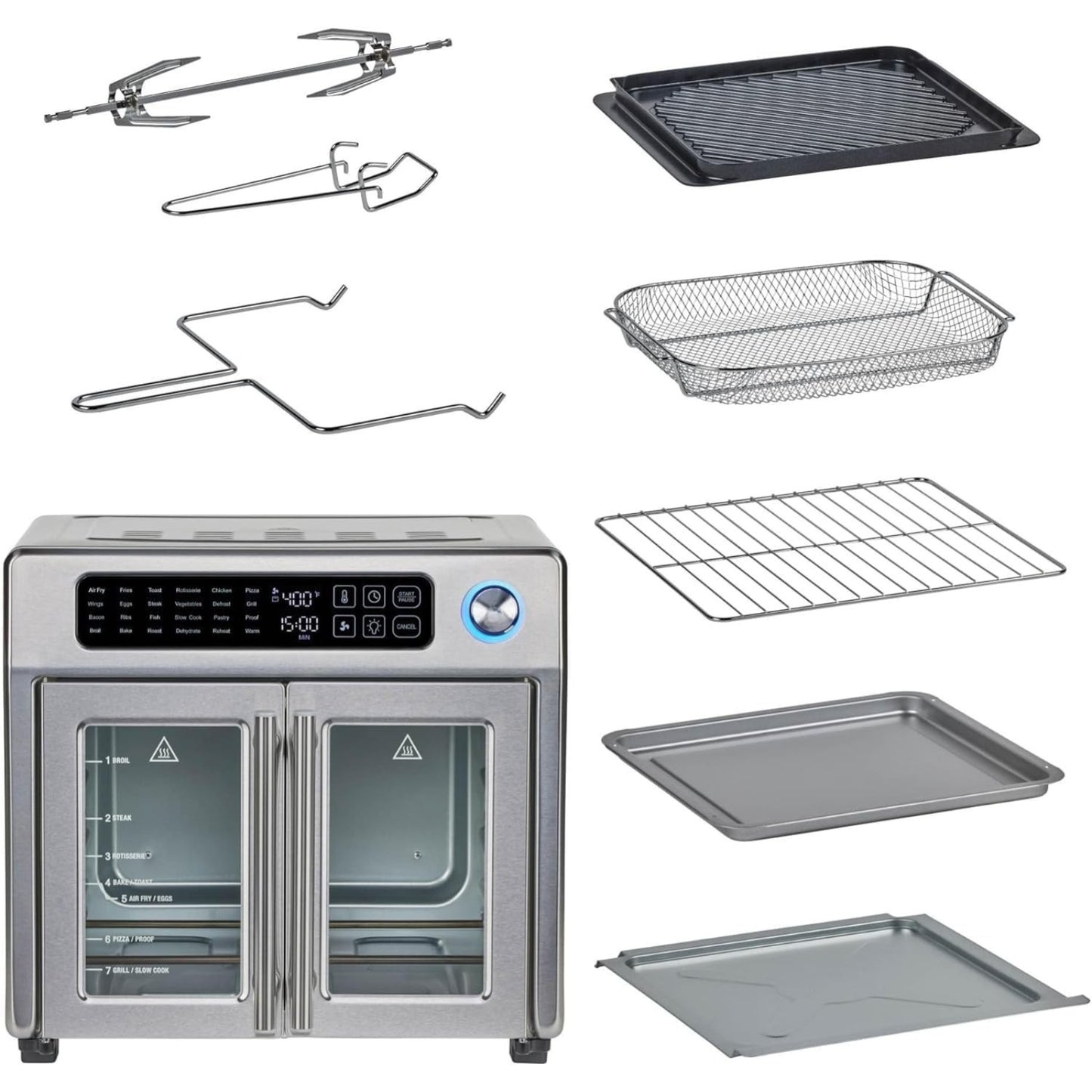 Extra Large French Door Air Fryer Toaster Oven Combo 26QT, 24 Cooking Functions, Digital Controls