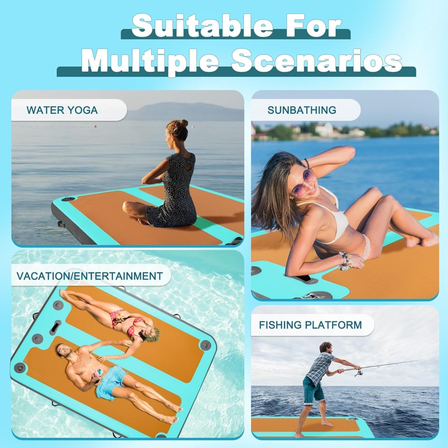 Inflatable Floating Dock 8ft/10ft – Non-Slip EVA Swim Platform, Water Mat Raft for Lake, Pool & Beach