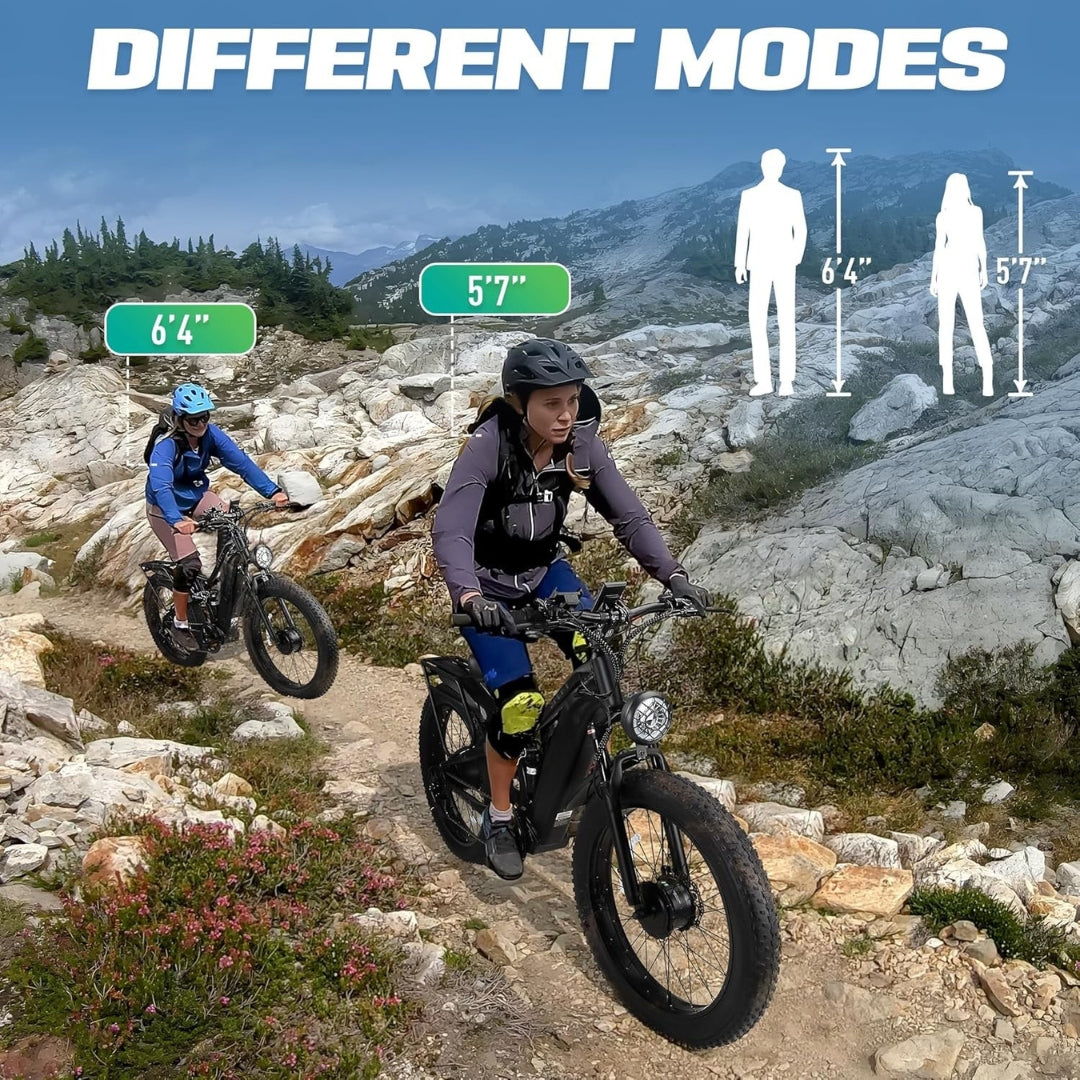 5000W Dual Motor Electric Bike 52MPH, 60V 32AH Fat Tire E-Bike with Full Suspension & 7-Speed