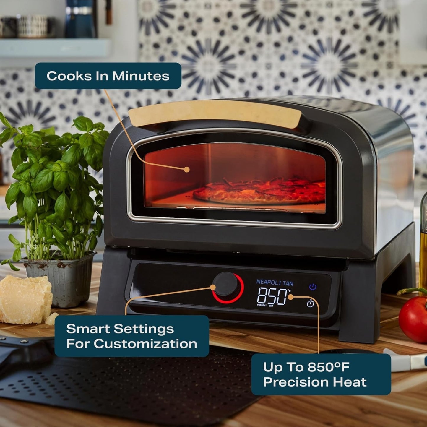 Model P Smart Electric Pizza Oven 12-Inch 850°F Max Heat, App Control, 5 Cooking Modes, Indoor/Outdoor