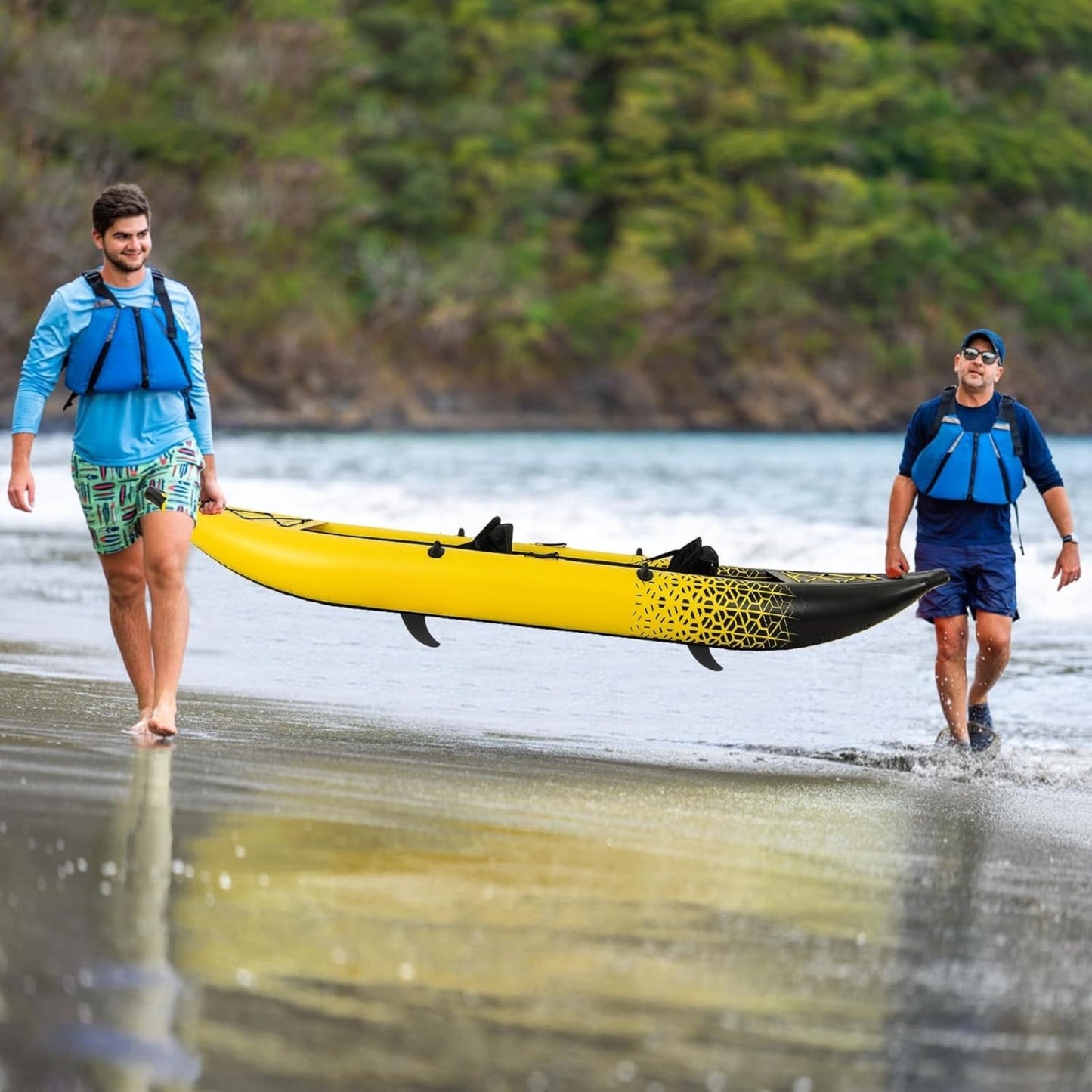 Inflatable 2-Person Kayak Set with 507 LBS Capacity, 2 Oars, EVA Seats, Pump, Fins & Carry Bag