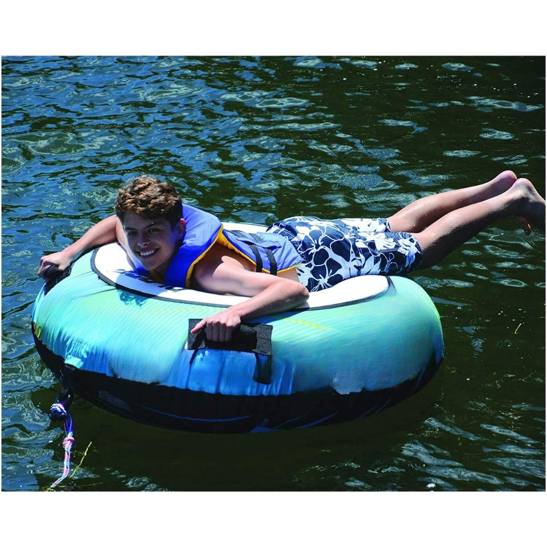 Blade Inflatable Towable Tube for 1 Rider – Skim-Fast Bottom, Nylon Cover & Quick Connect Tow Point